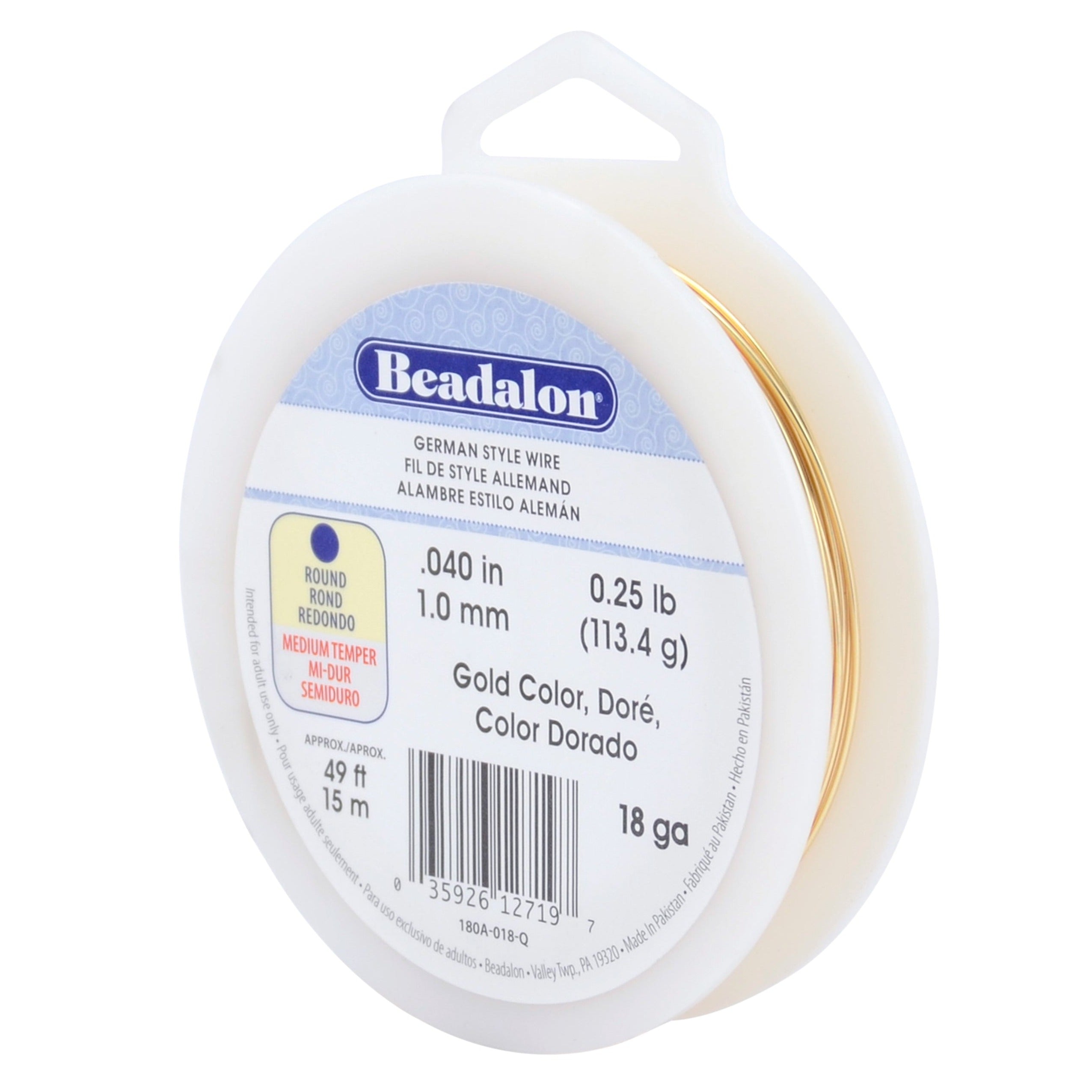 Beadalon German Wire, Gold Color 18 Gauge Round German Wire (49ft Spool)