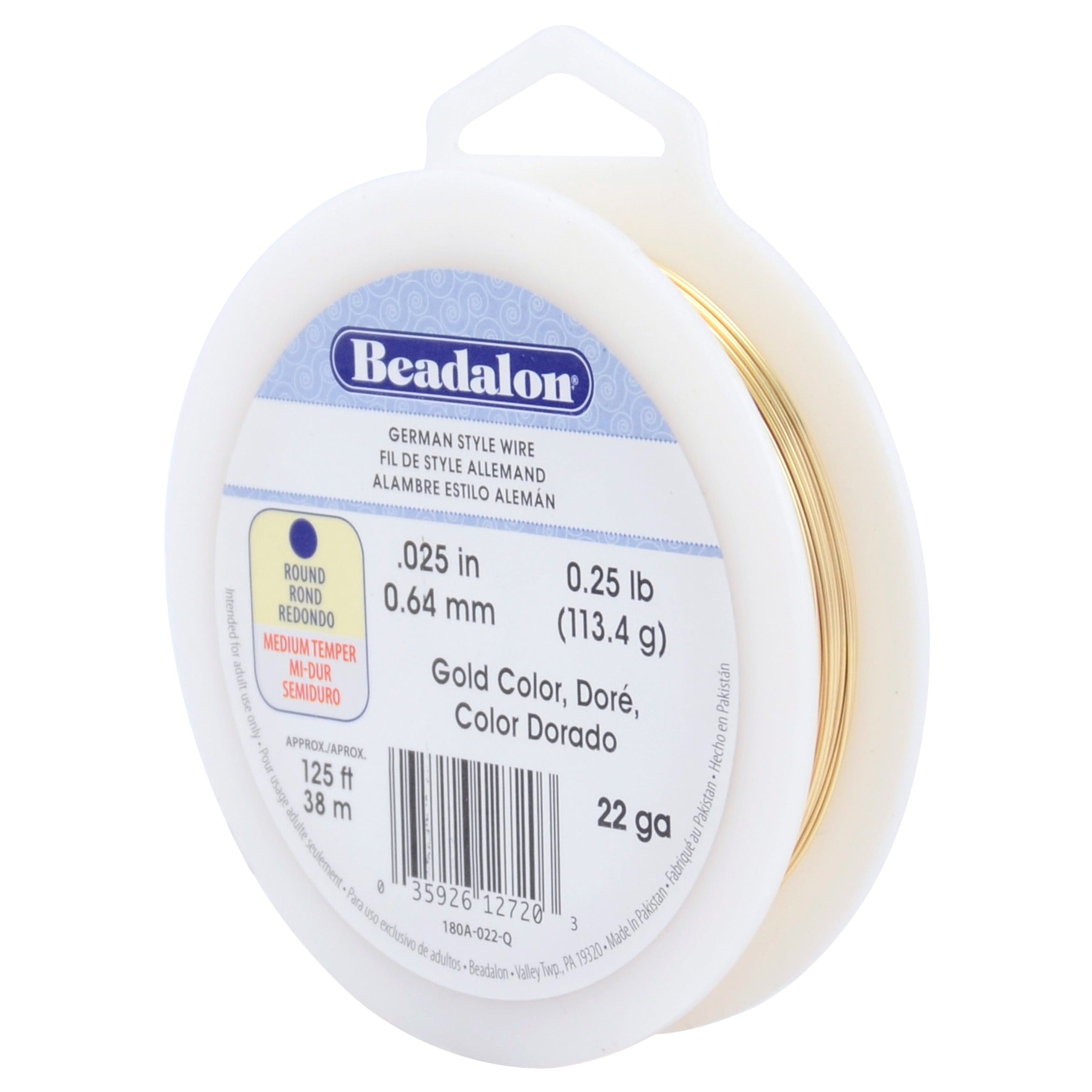 Beadalon German Wire, Gold Color 22 Gauge Round German Wire (125ft Spool)