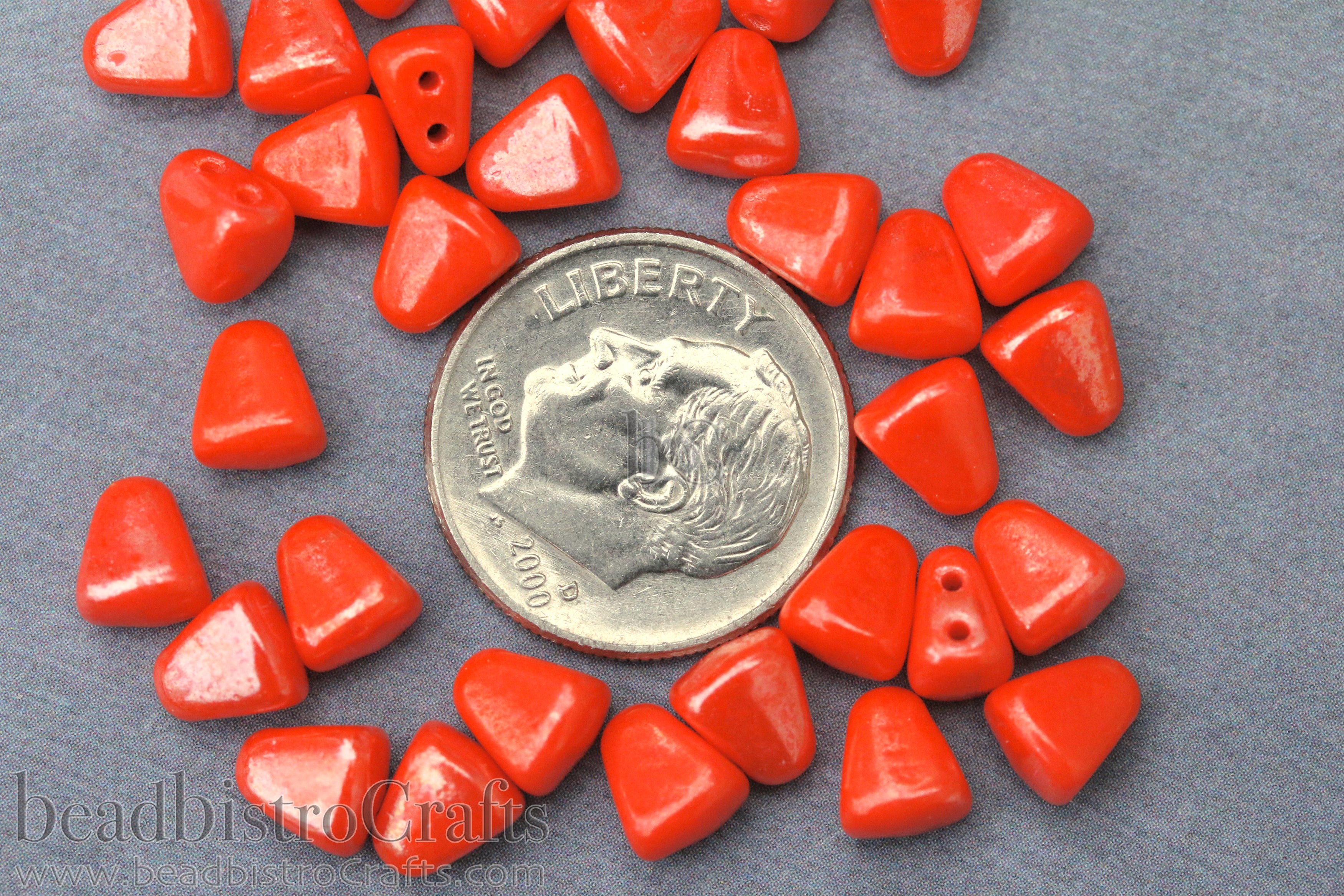 Nib-Bit Beads 6x5mm Opaque Persimmon White Luster 2-Hole Czech Beads ~ 50pcs