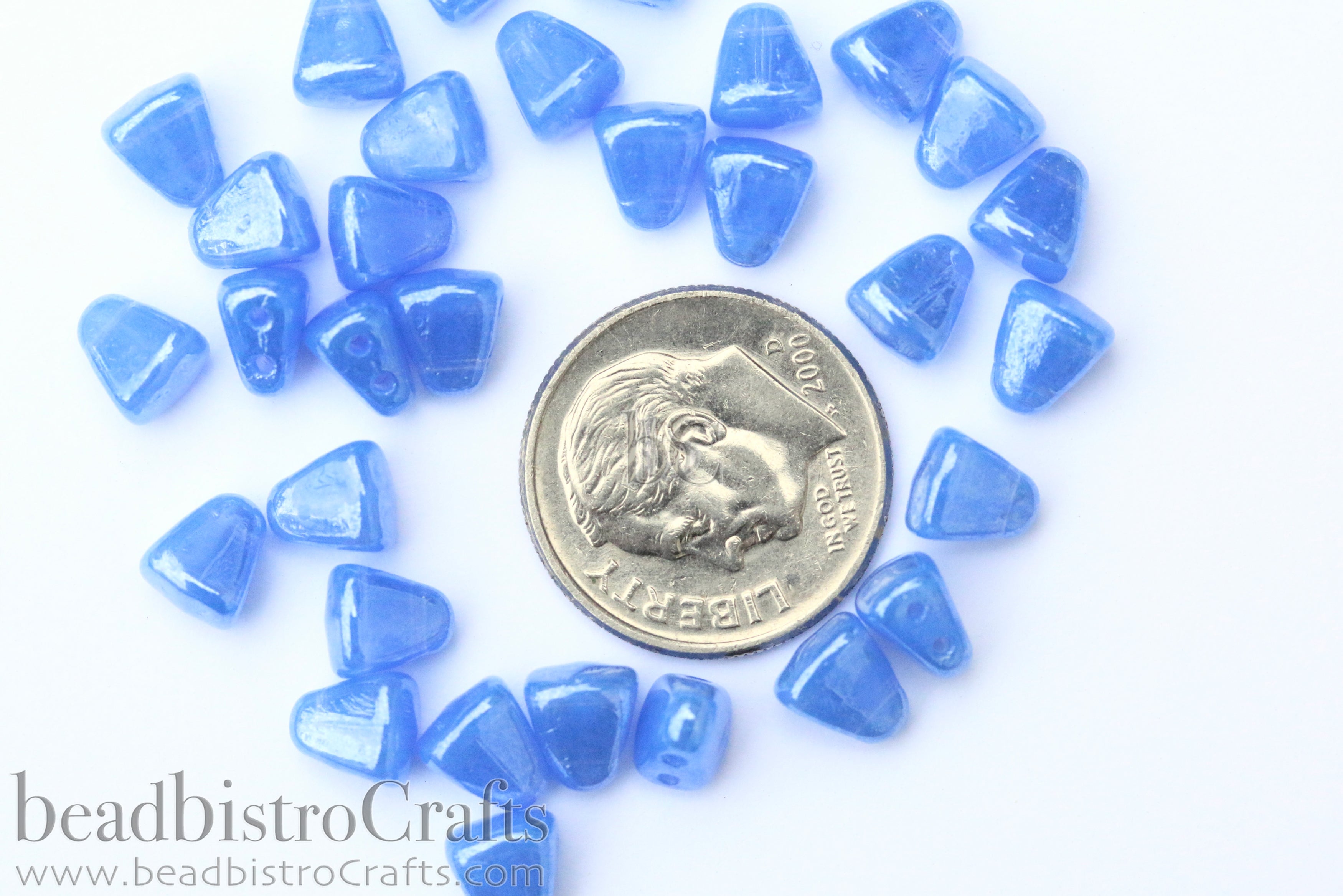 Nib-Bit Beads 6x5mm Blue Opal White Luster 2-Hole Czech Beads ~ 50pcs