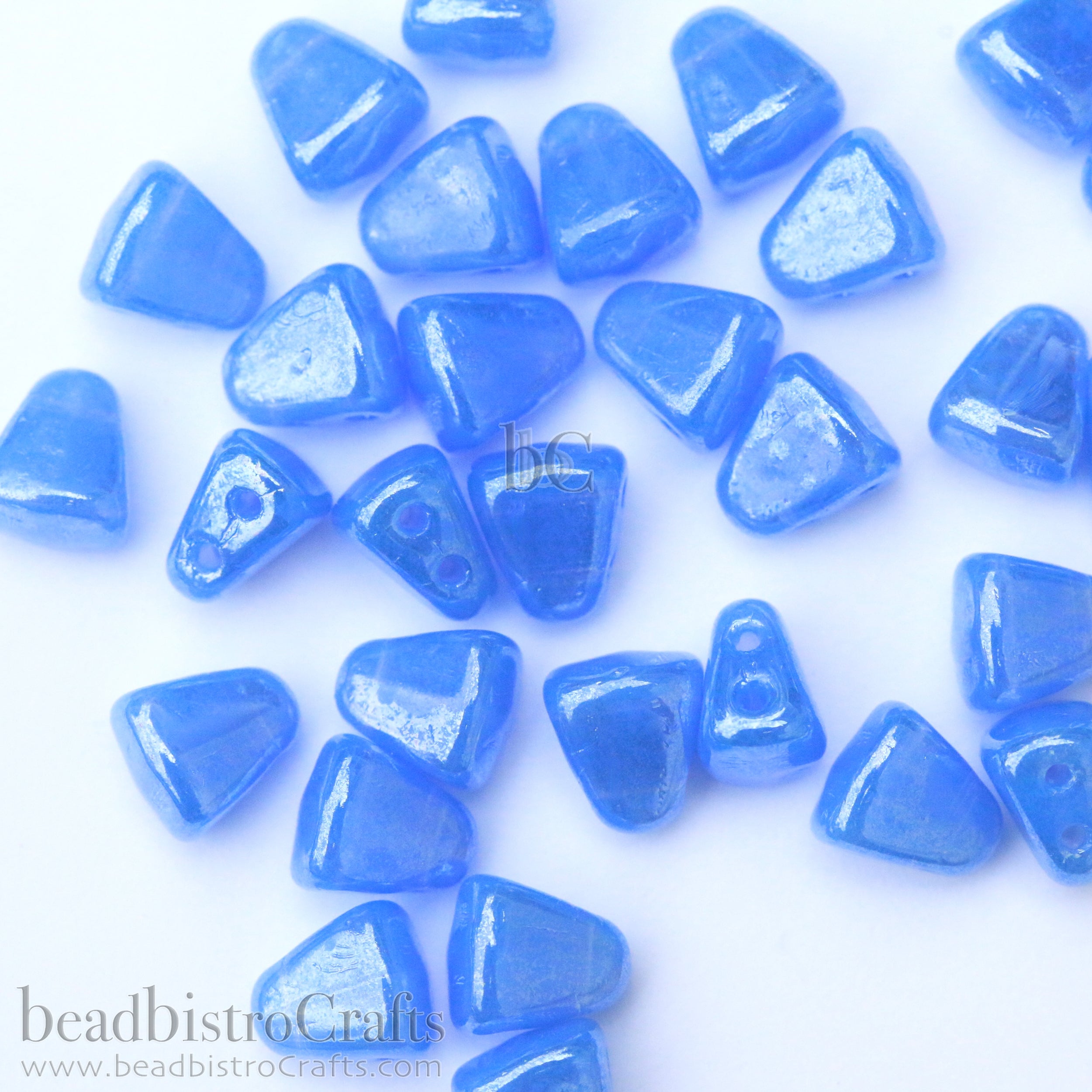 Nib-Bit Beads 6x5mm Blue Opal White Luster 2-Hole Czech Beads ~ 50pcs
