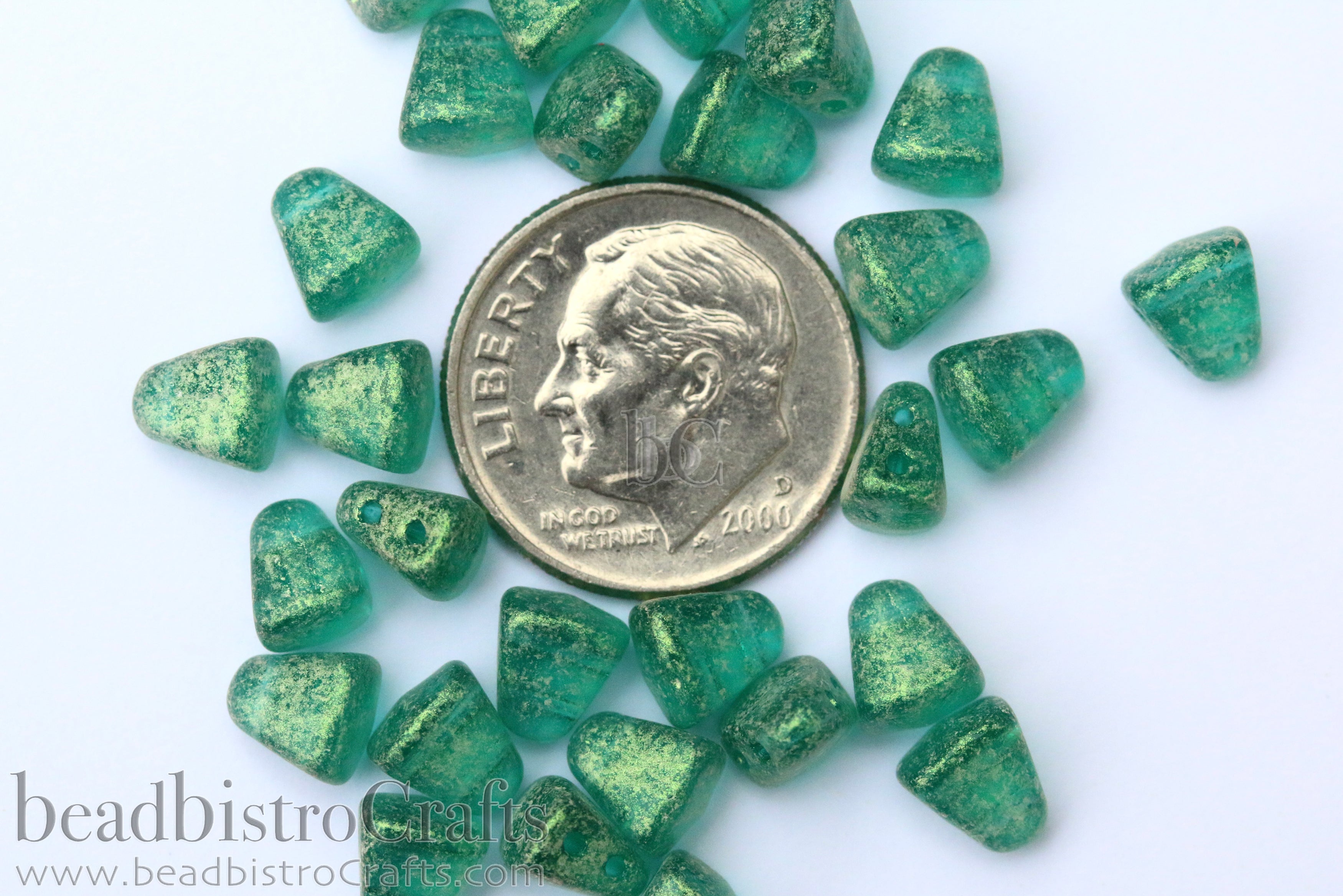 Nib-Bit Beads 6x5mm Cosmos Transparent Emerald 2-Hole Czech Beads ~ 50pcs
