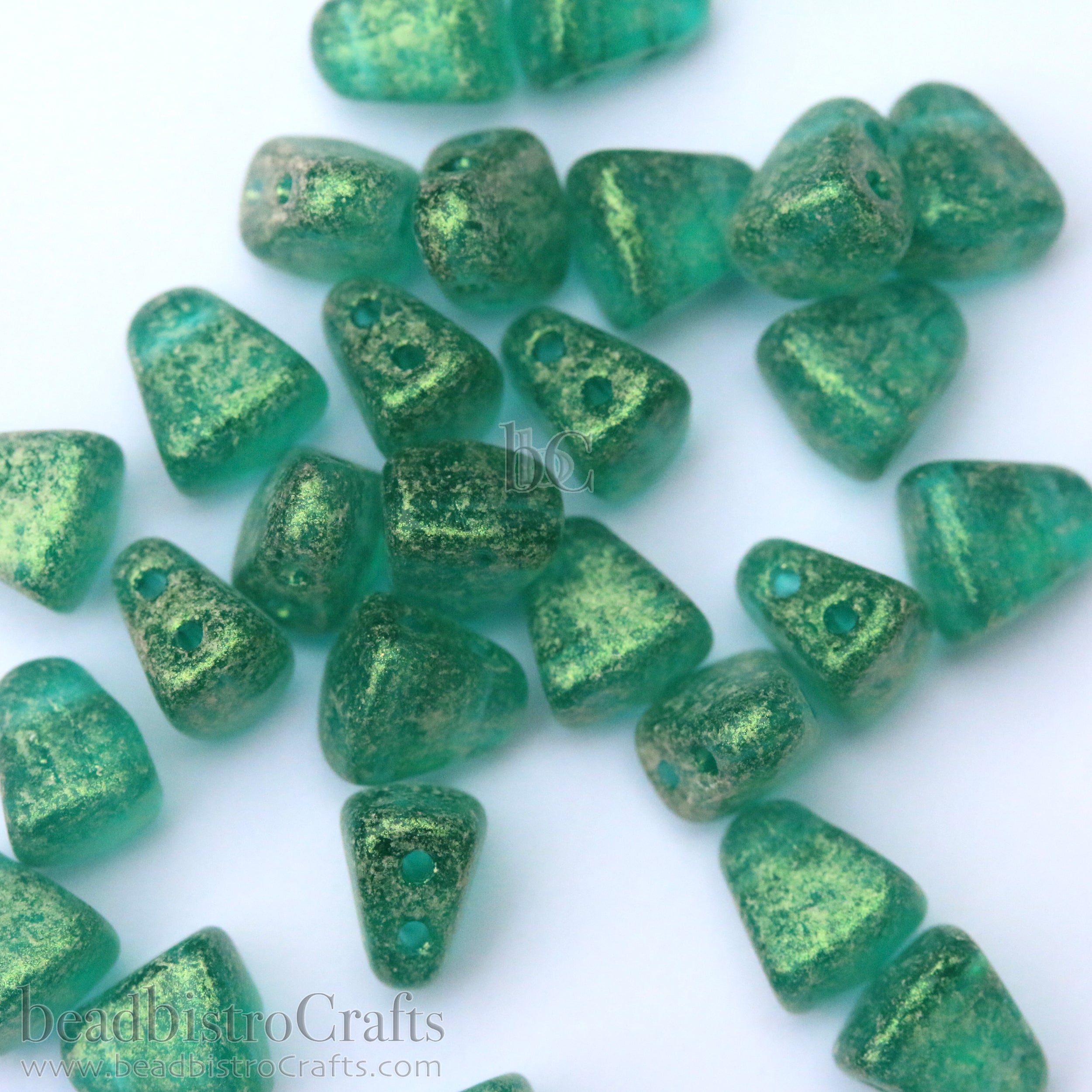 Nib-Bit Beads 6x5mm Cosmos Transparent Emerald 2-Hole Czech Beads ~ 50pcs