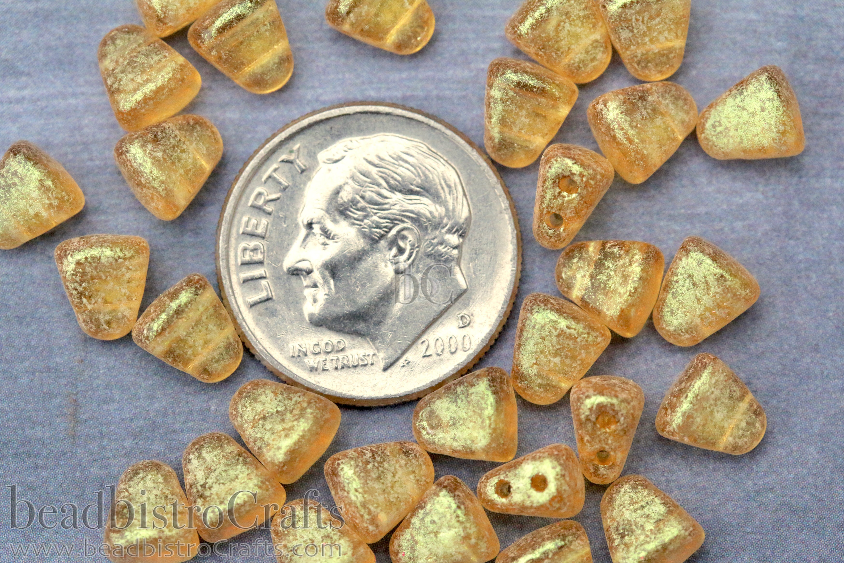Nib-Bit Beads 6x5mm Cosmos Transparent Golden Yellow 2-Hole Czech Beads ~ 50pcs