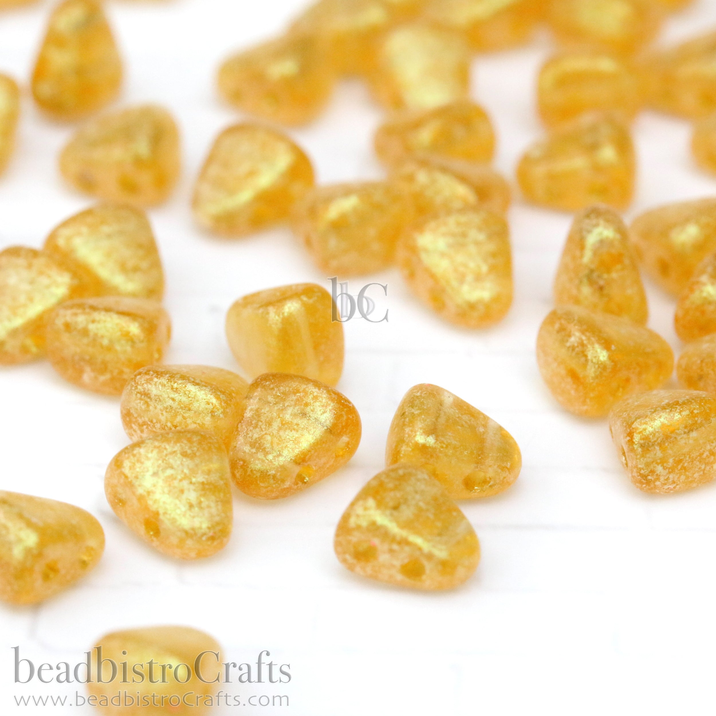 Nib-Bit Beads 6x5mm Cosmos Transparent Golden Yellow 2-Hole Czech Beads ~ 50pcs
