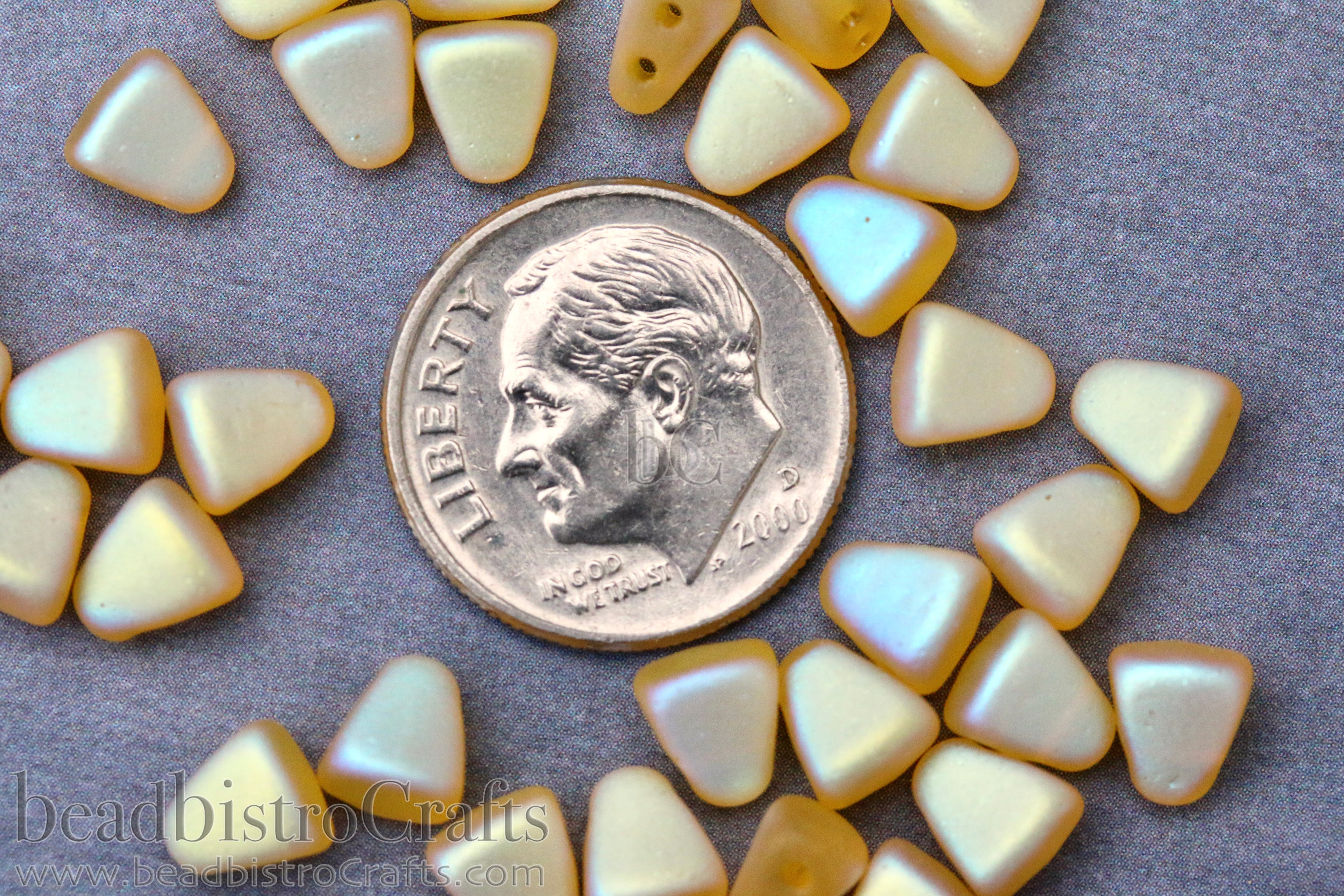 Nib-Bit Beads 6x5mm Frosted Golden Yellow Full AB 2-Hole Czech Beads ~ 50pcs