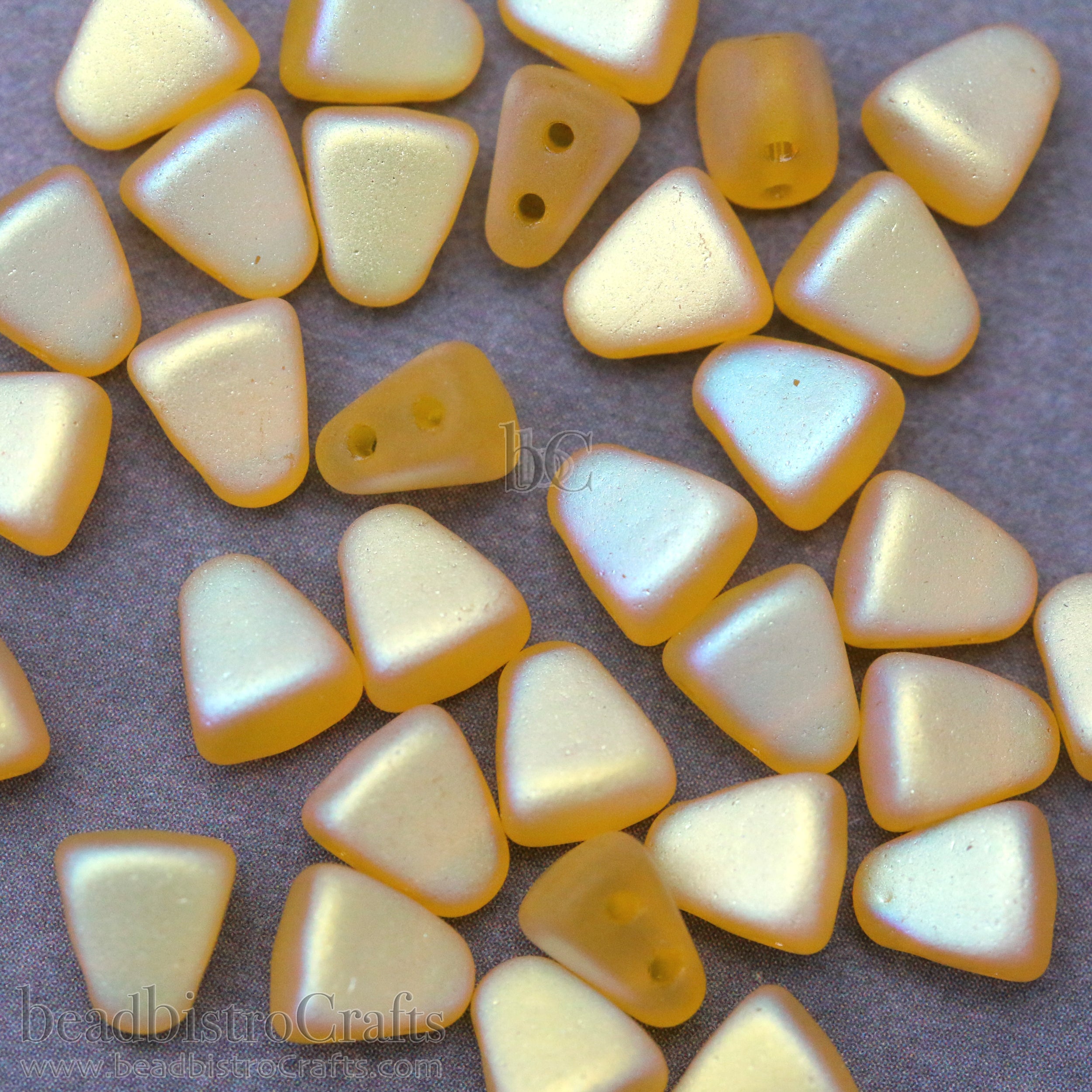 Nib-Bit Beads 6x5mm Frosted Golden Yellow Full AB 2-Hole Czech Beads ~ 50pcs