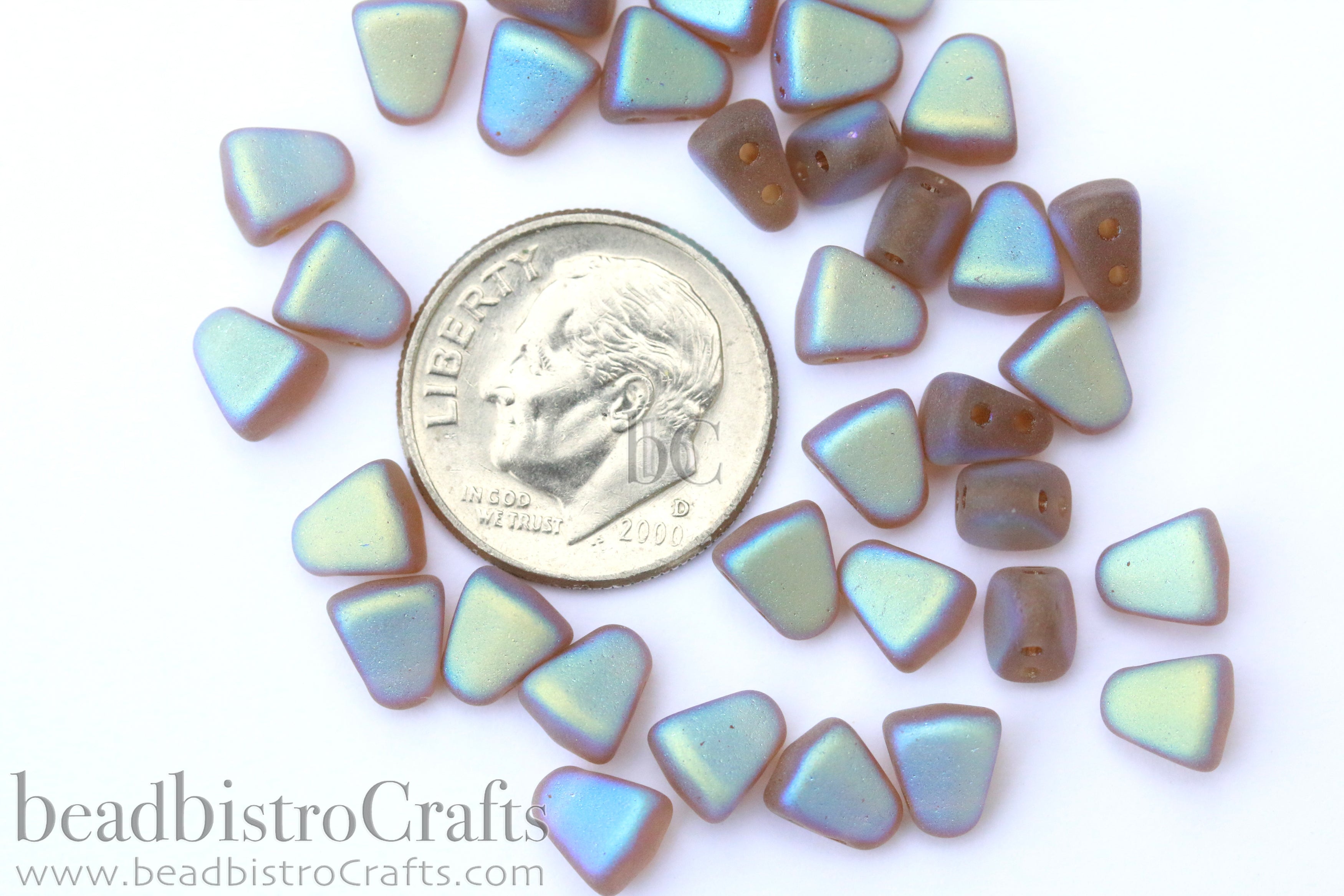 Nib-Bit Beads 6x5mm Frosted Light Topaz Full AB 2-Hole Czech Beads ~ 50pcs