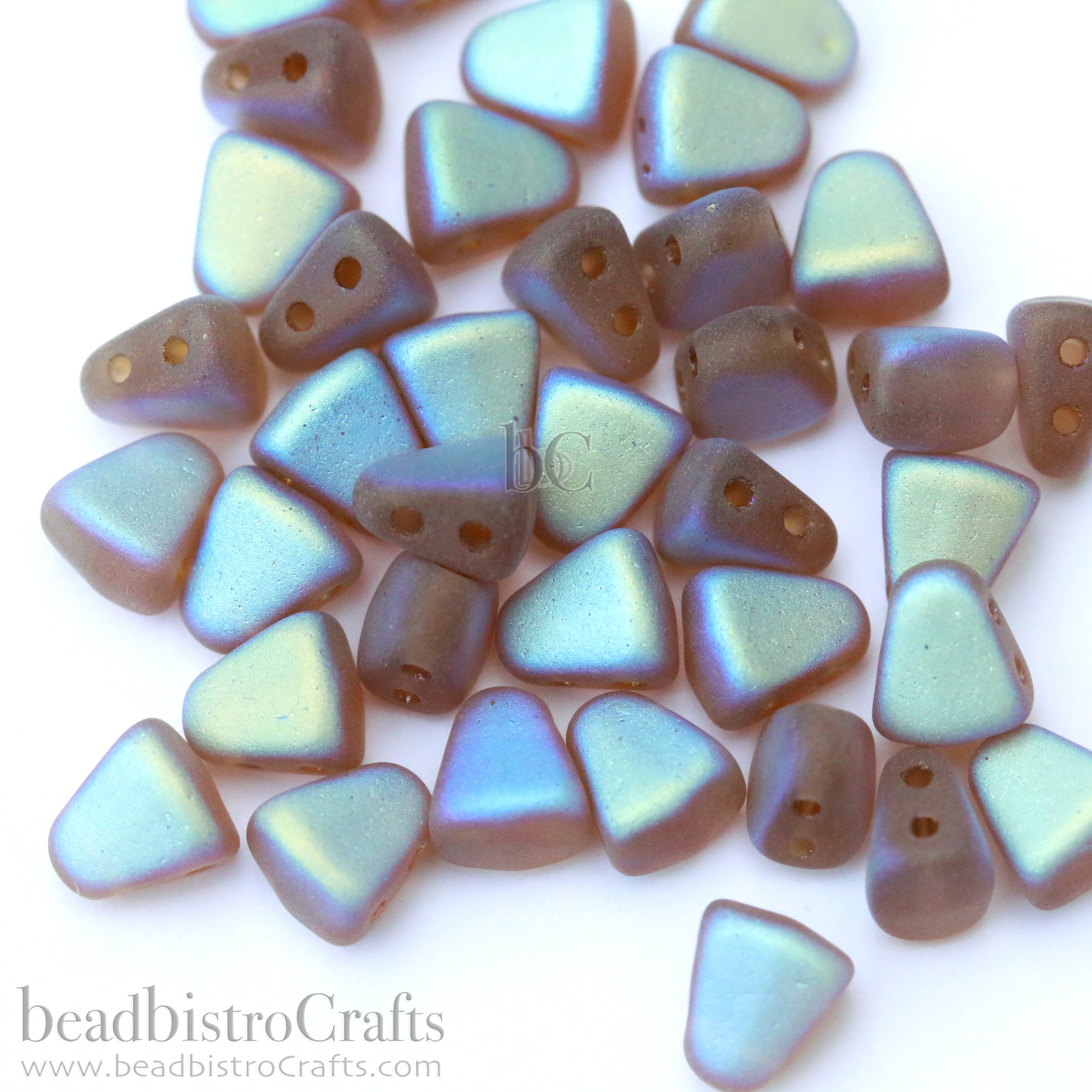 Nib-Bit Beads 6x5mm Frosted Light Topaz Full AB 2-Hole Czech Beads ~ 50pcs