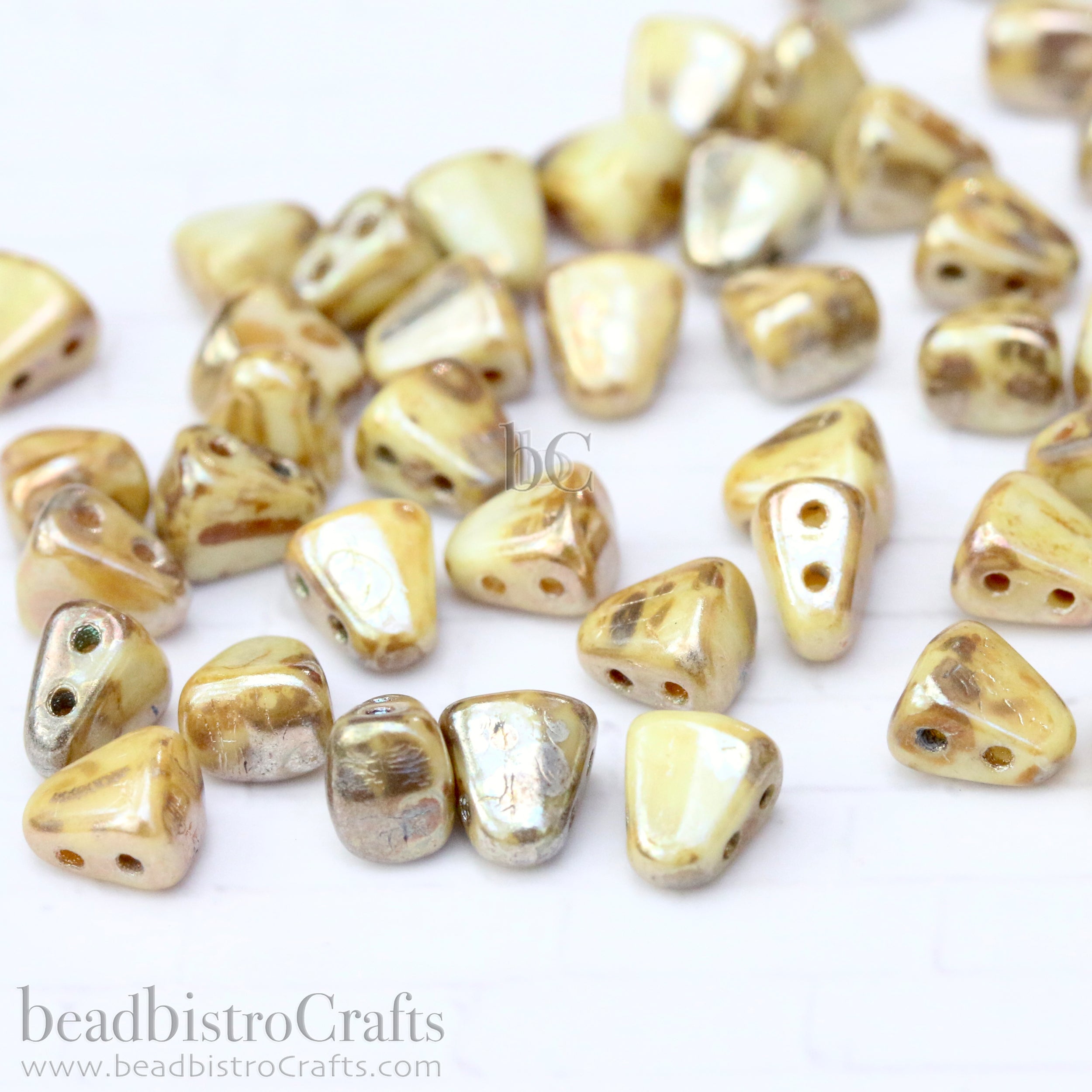 Nib-Bit Beads 6x5mm Opaque Chalk Rembrandt 2-Hole Czech Beads ~ 50pcs