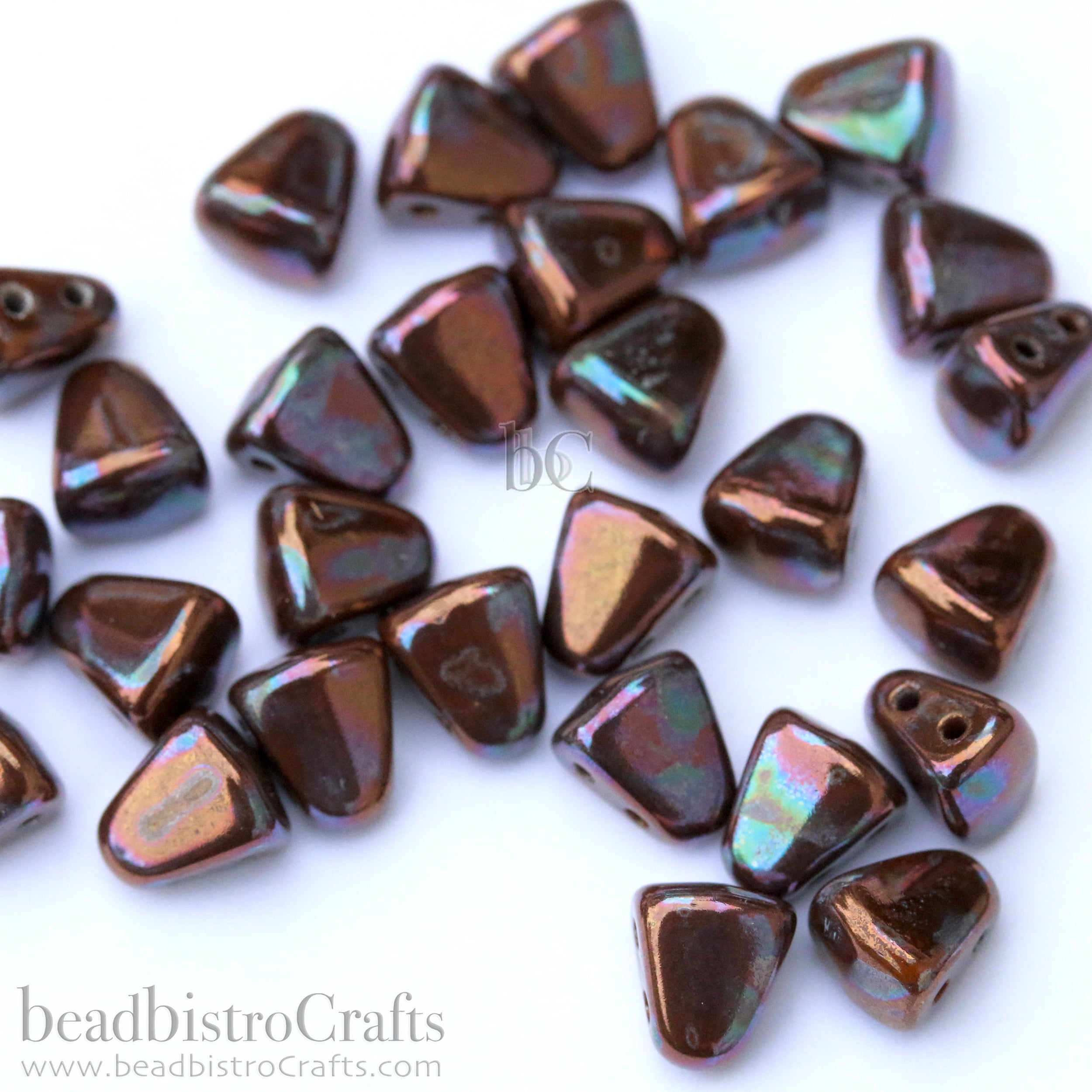 Nib-Bit Beads 6x5mm Opaque Chocolate Nebula 2-Hole Czech Beads ~ 50pcs