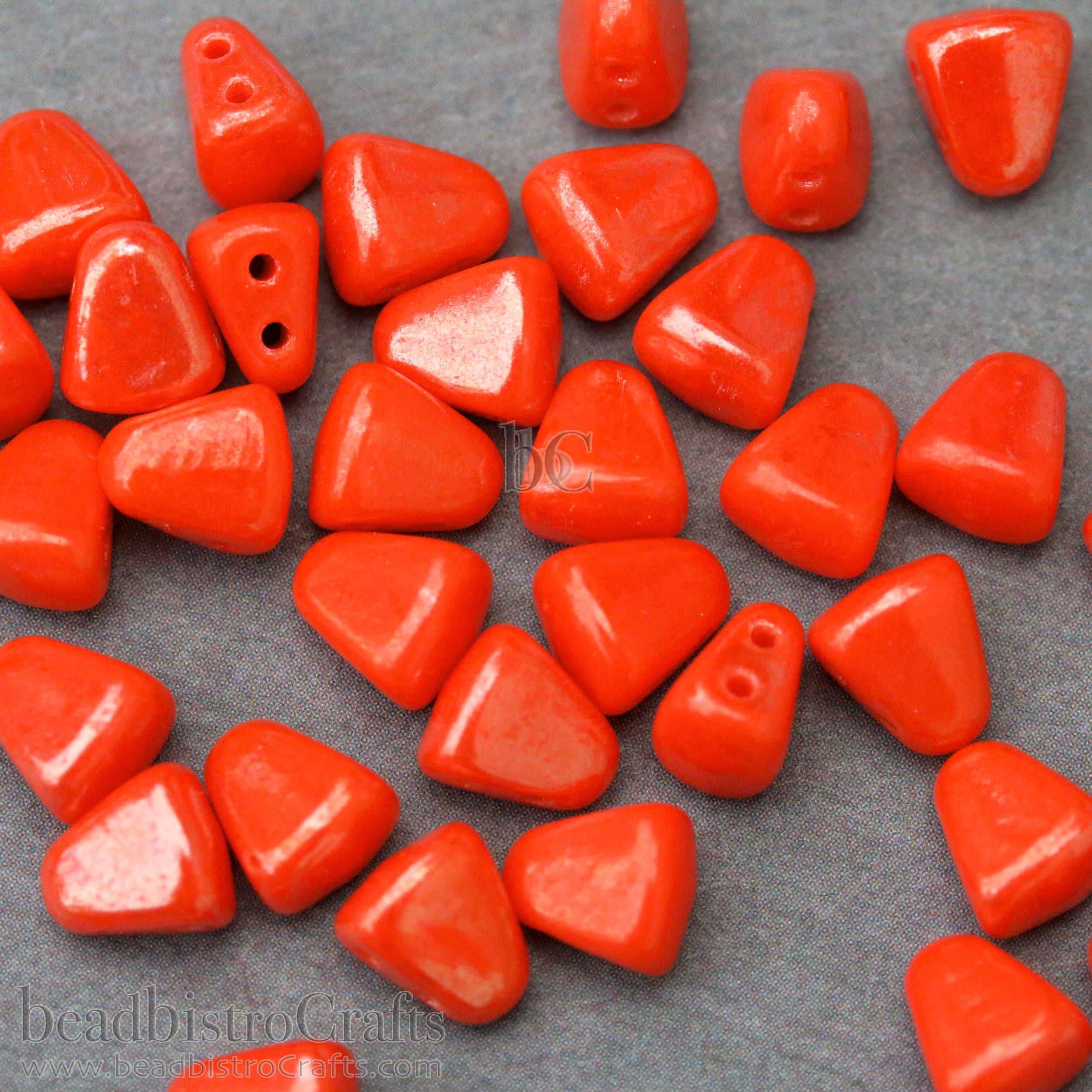 Nib-Bit Beads 6x5mm Opaque Persimmon White Luster 2-Hole Czech Beads ~ 50pcs