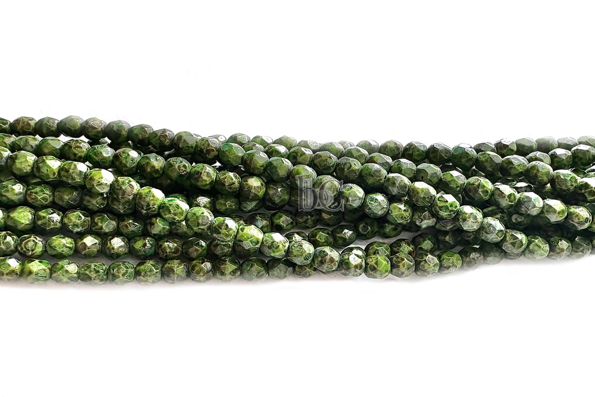 Opaque Olive Travertine Green, 4mm Round Fire Polish Beads (50pcs)