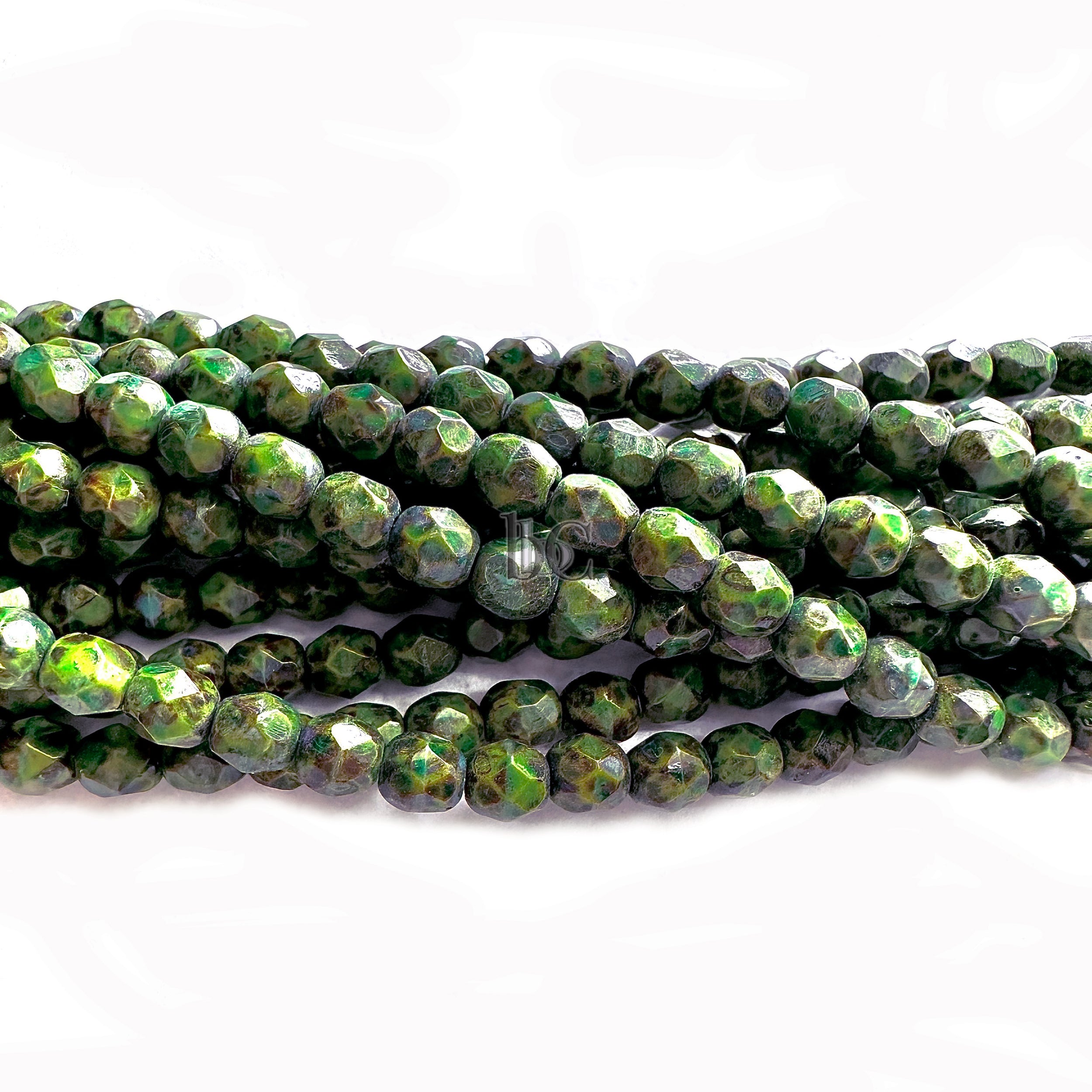 Opaque Olive Travertine Green, 4mm Round Fire Polish Beads (50pcs)