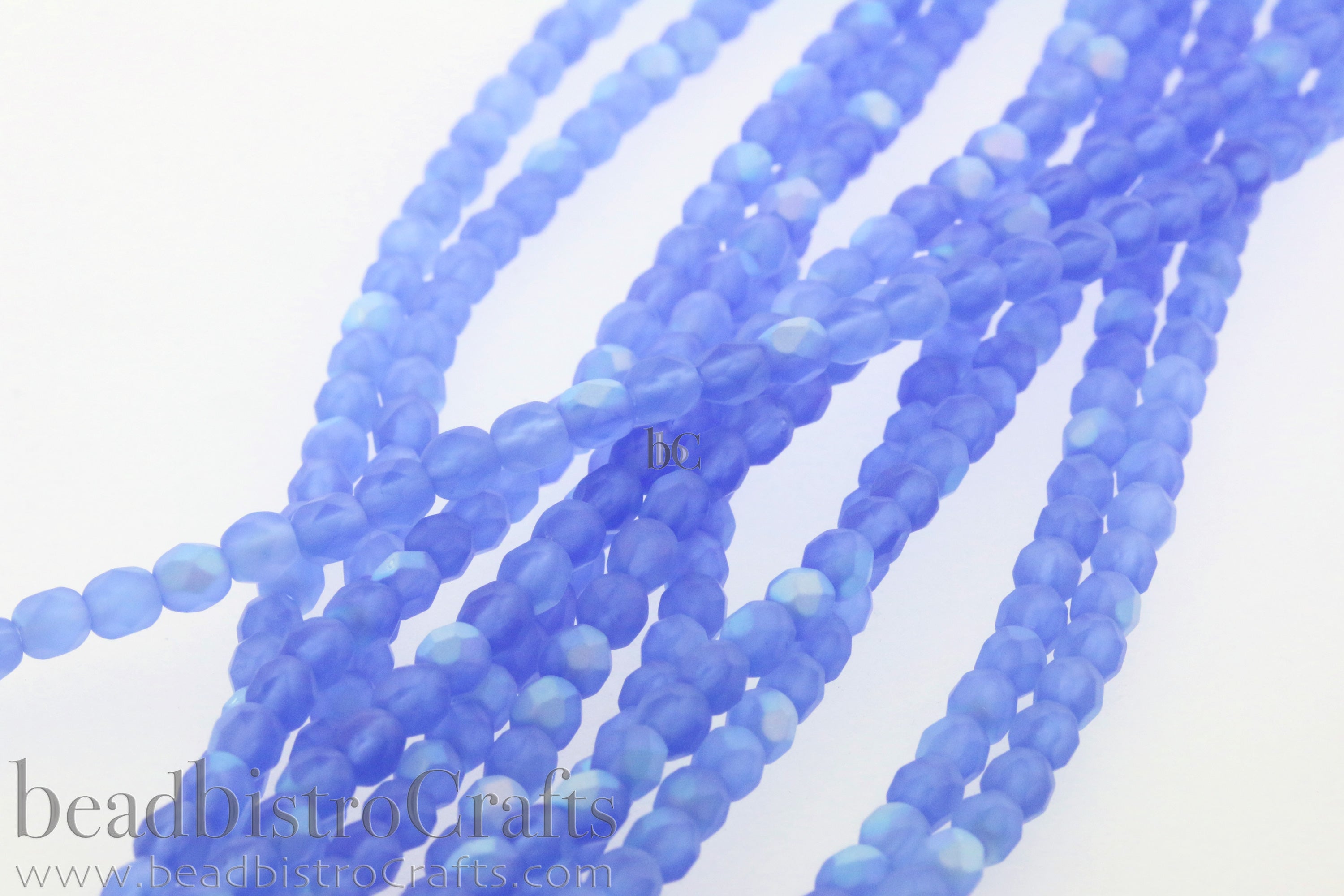 Frosted Medium Sapphire AB, 4mm Round Fire Polish Beads (50pcs)