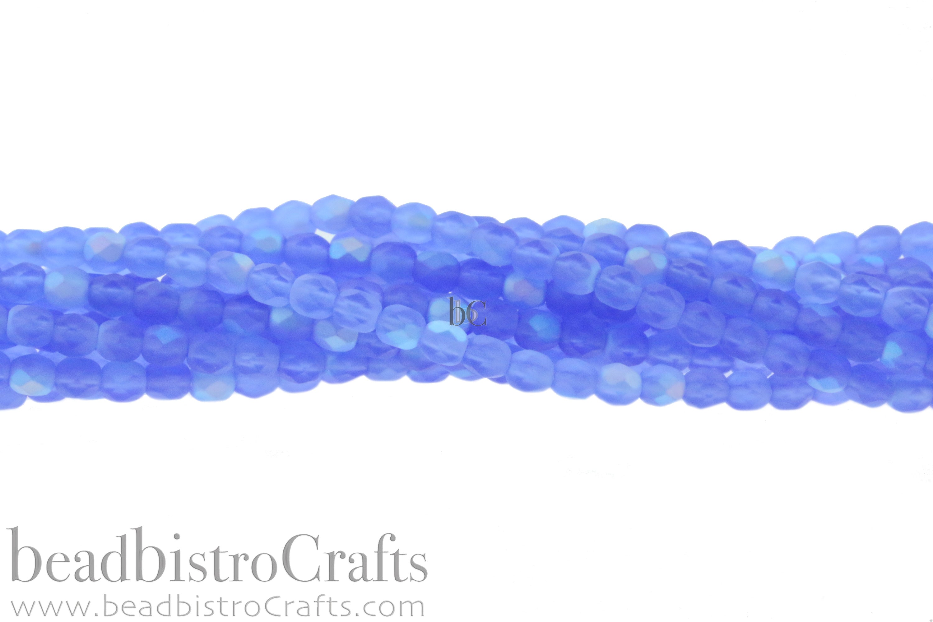 Frosted Medium Sapphire AB, 4mm Round Fire Polish Beads (50pcs)