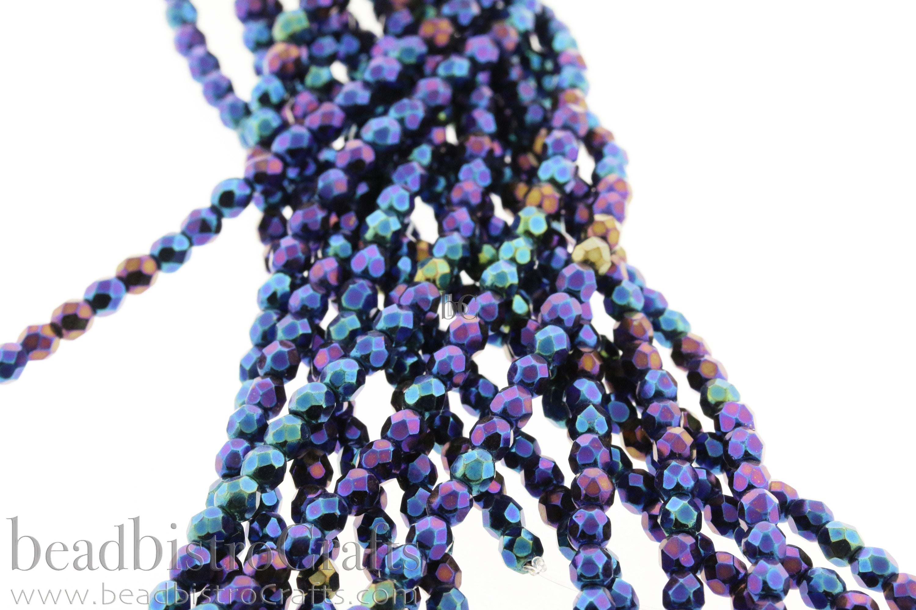 Jet Blue Iris, 4mm Round Fire Polish Beads (50pcs)