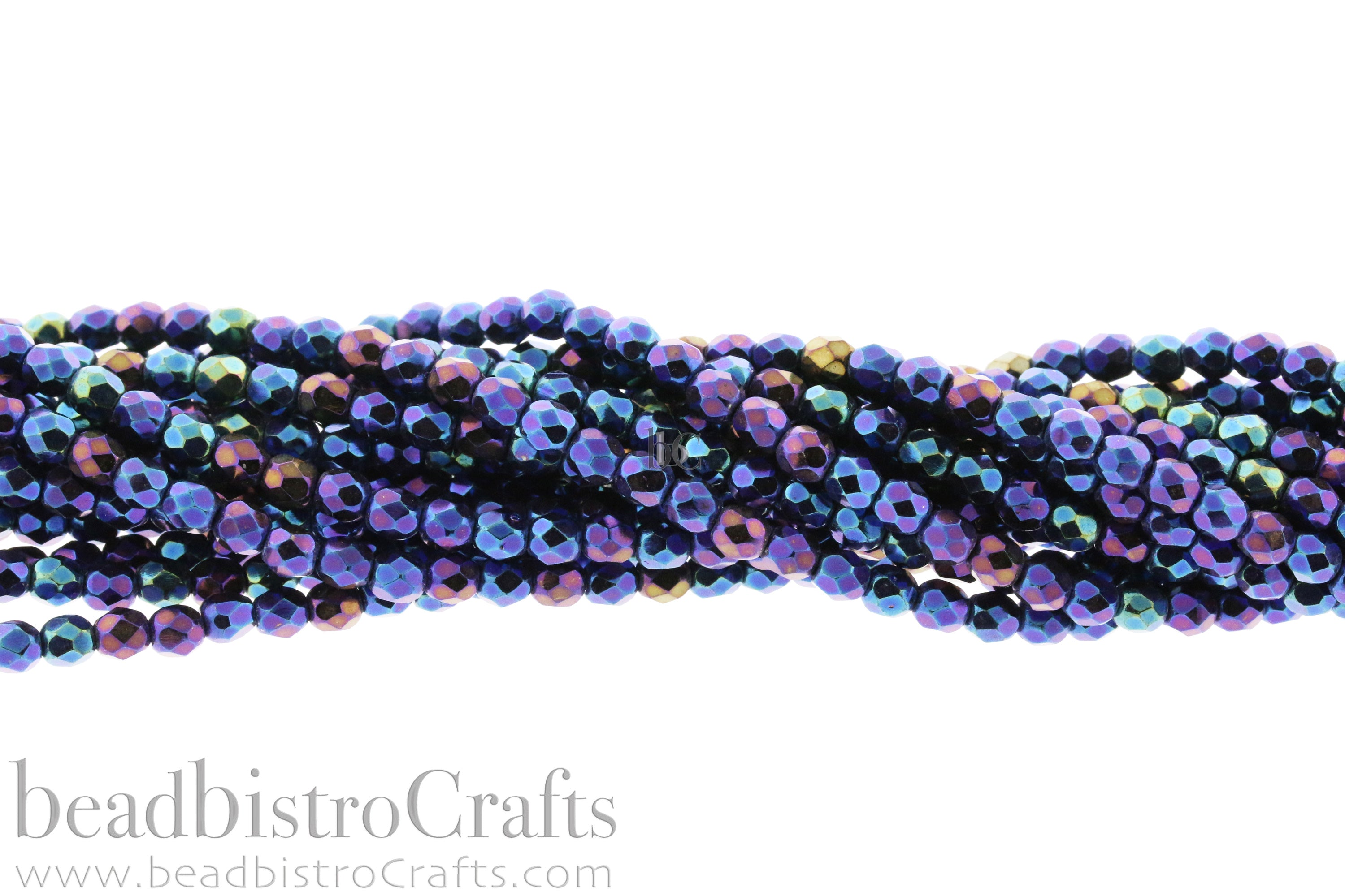 Jet Blue Iris, 4mm Round Fire Polish Beads (50pcs)