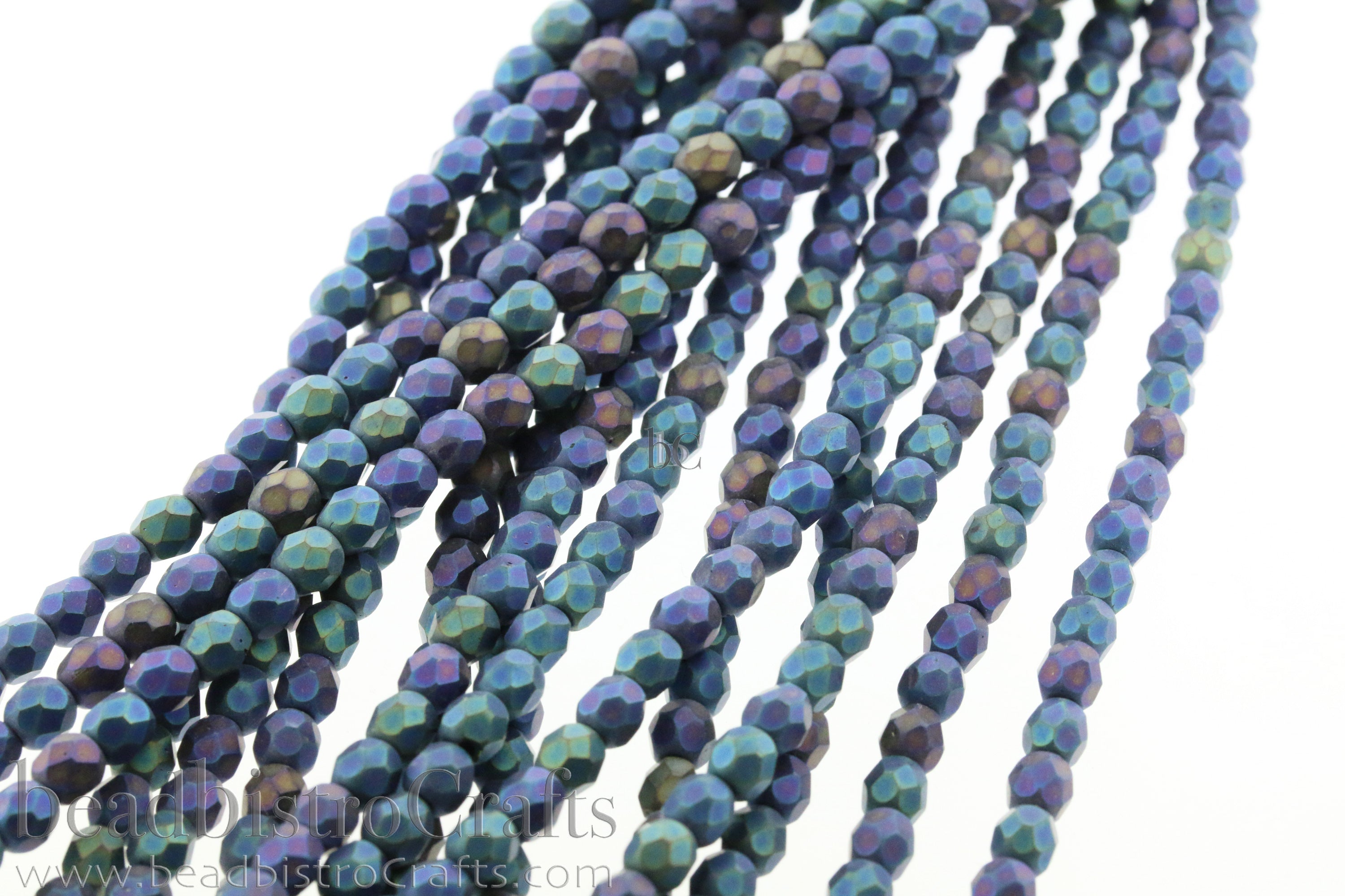 Jet Matte Multi-Blue Iris, 4mm Round Fire Polish Beads (50pcs)