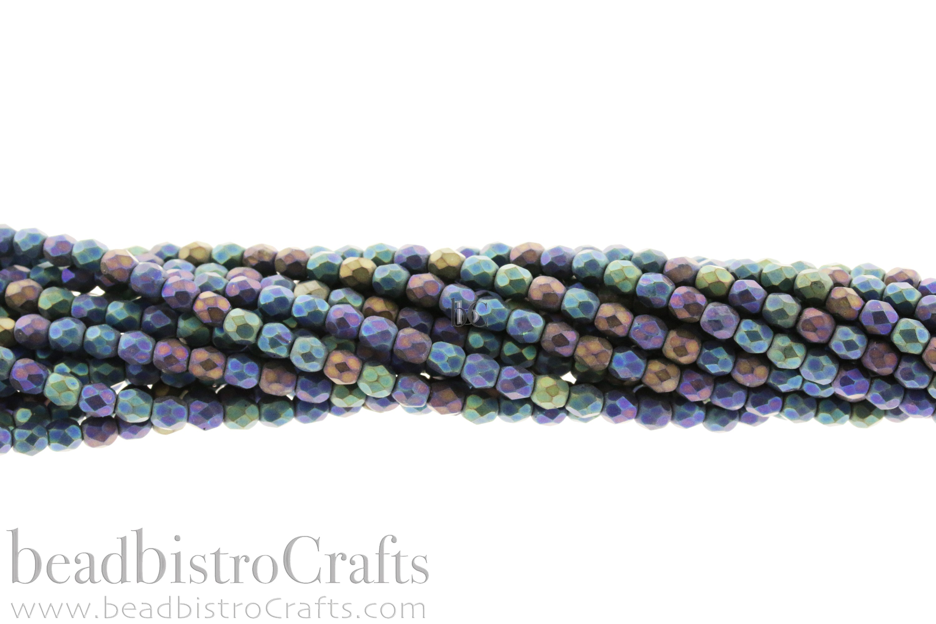 Jet Matte Multi-Blue Iris, 4mm Round Fire Polish Beads (50pcs)