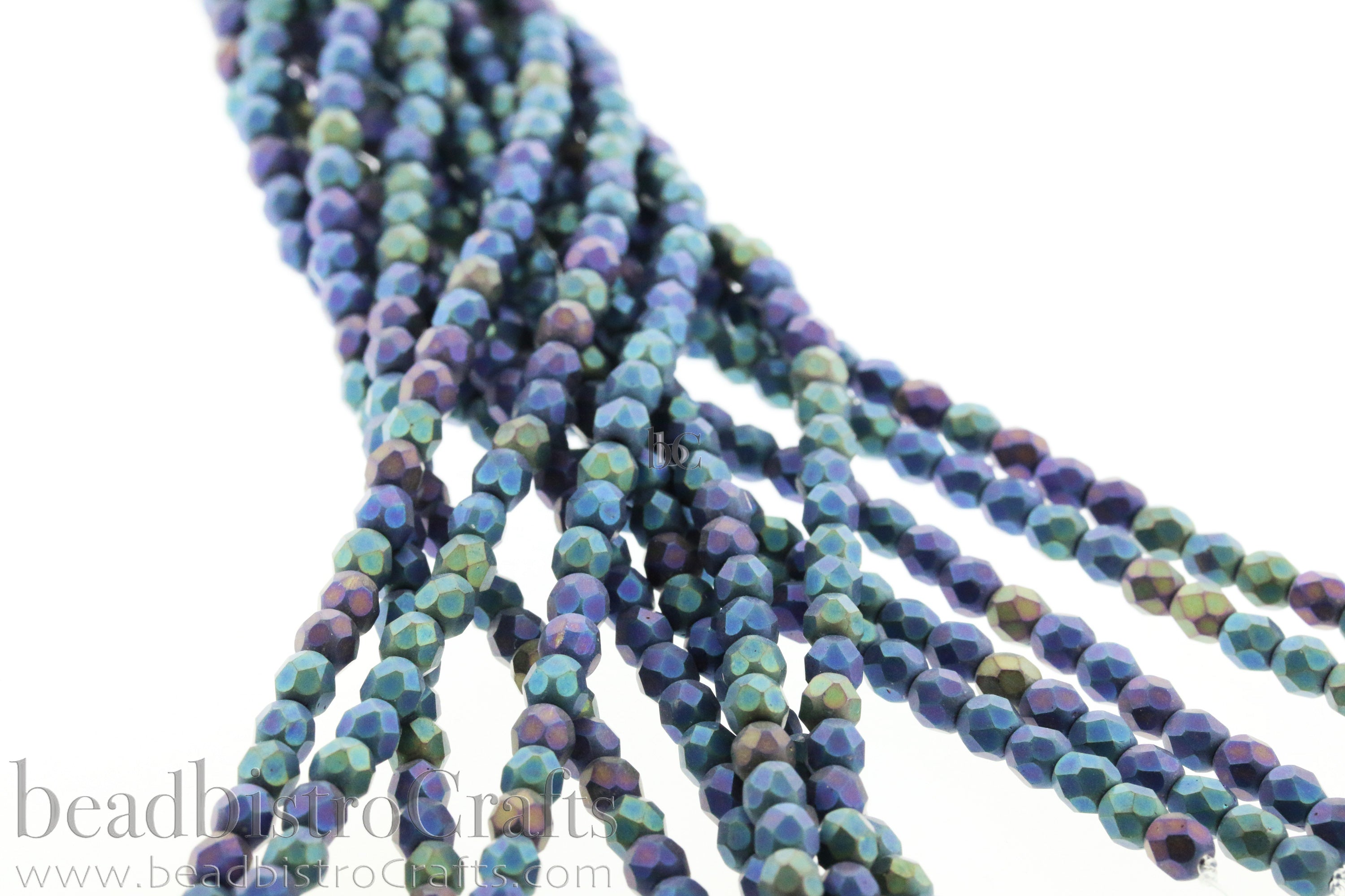Jet Matte Multi-Green Iris, 4mm Round Fire Polish Beads (50pcs)