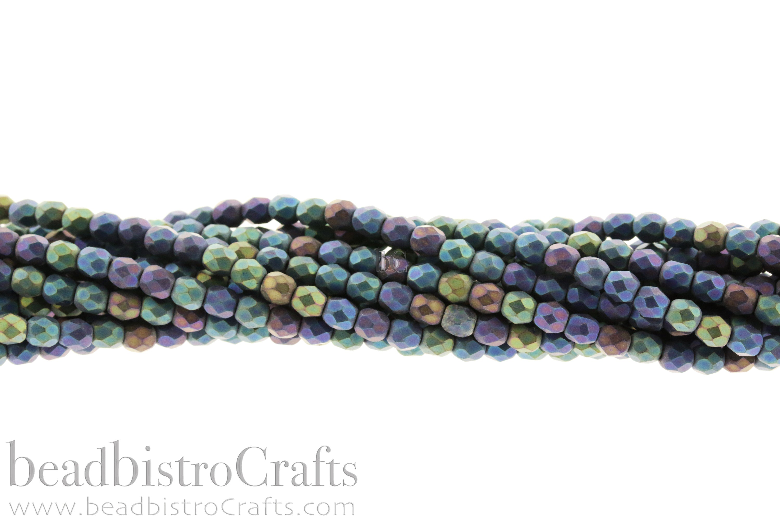 Jet Matte Multi-Green Iris, 4mm Round Fire Polish Beads (50pcs)