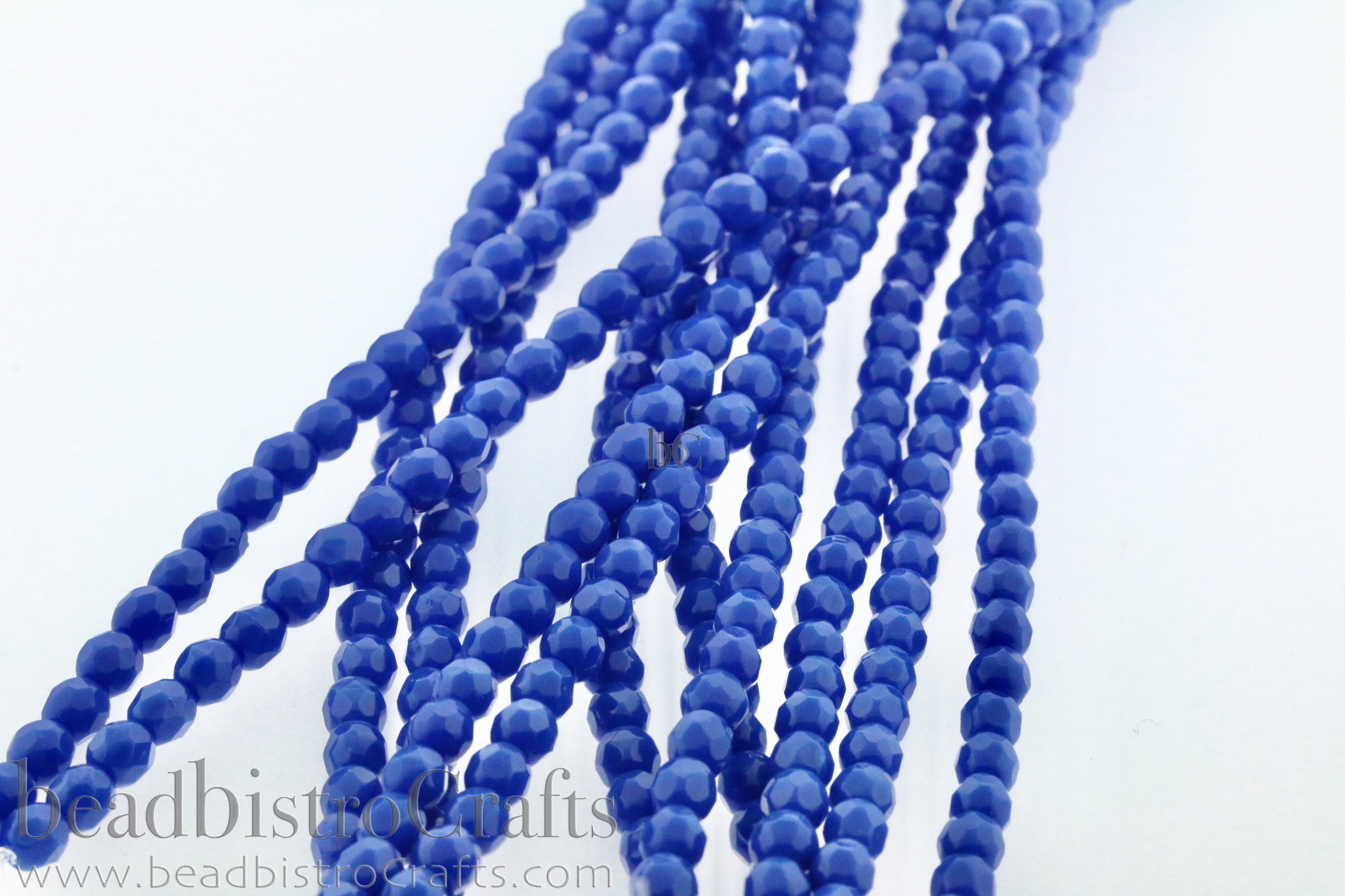 Opaque Bright Denim Blue, 4mm Round Fire Polish Beads (50pcs)