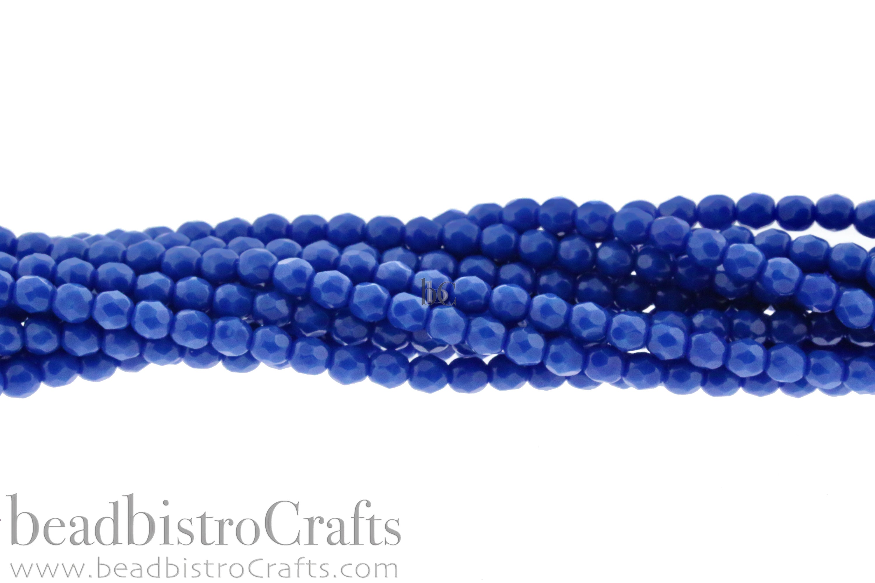 Opaque Bright Denim Blue, 4mm Round Fire Polish Beads (50pcs)