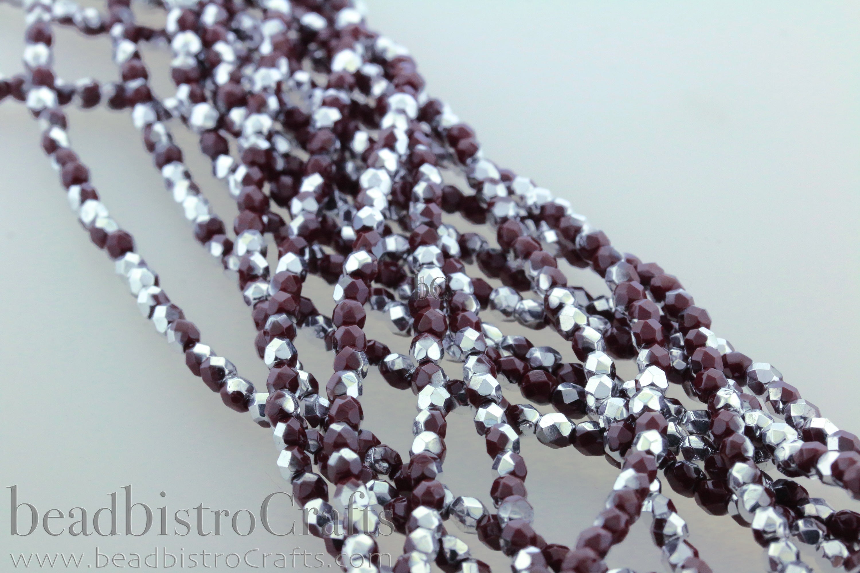Opaque Merlot Labrador Silver, 4mm Round Fire Polish Beads (50pcs)