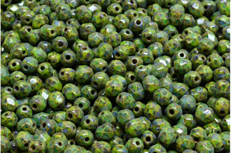 Opaque Olive Travertine Green, 4mm Round Fire Polish Beads (50pcs)
