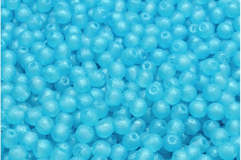 4mm Czech Glass Round Druk Bead Crystal Rough Matte Aqua Shimmer (50pcs)