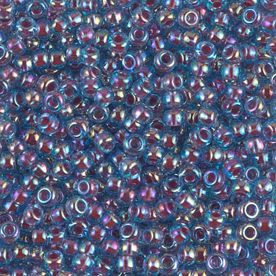 Miyuki 8/0 Round Seed Beads, Hot Pink Lined Aqua AB Round Seed Beads # 340 ~ 22 grams