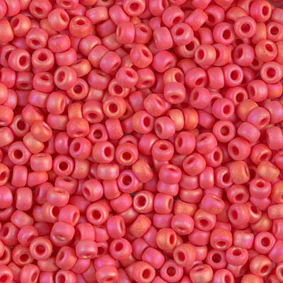 Miyuki 8/0 Round Seed Beads, Matte Red Vermillion AB Round Seed Beads # 407FR ~ 22 grams