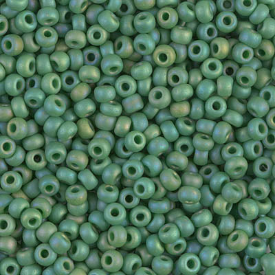 Miyuki 8/0 Round Seed Beads, Matte Opaque Green AB Round Seed Beads # 411FR ~ 22 grams