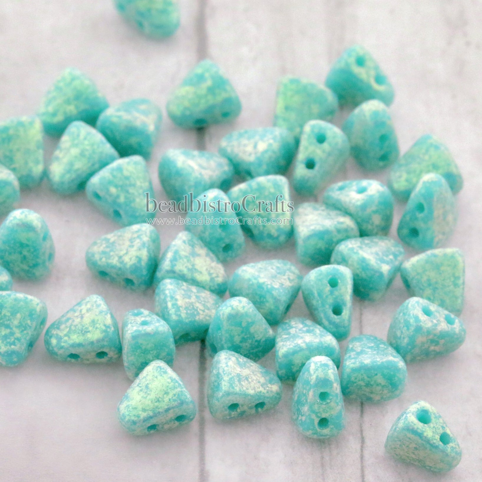 Nib-Bit Beads 6x5mm Cosmos Opaque Turquoise 2-Hole Czech Beads ~ 50pcs