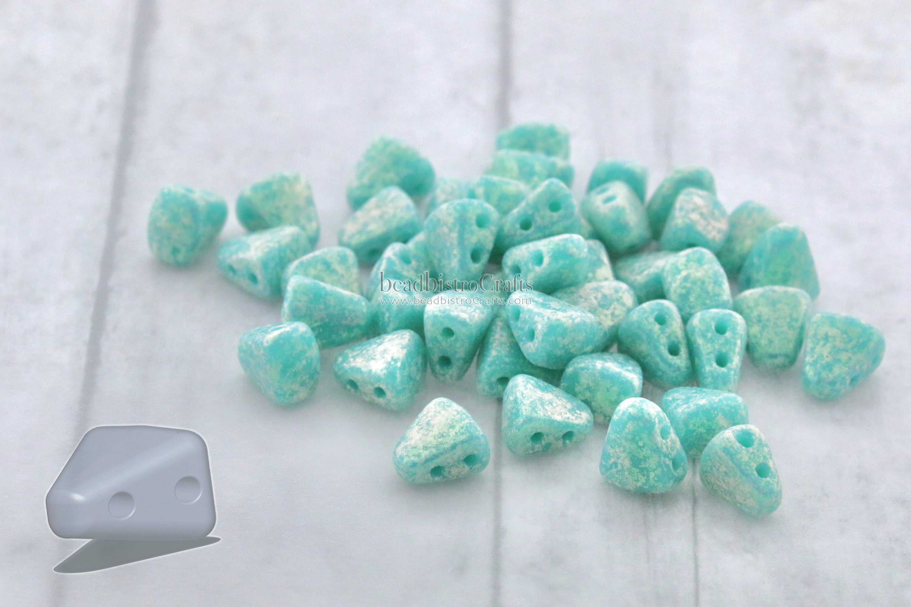 Nib-Bit Beads 6x5mm Cosmos Opaque Turquoise 2-Hole Czech Beads ~ 50pcs