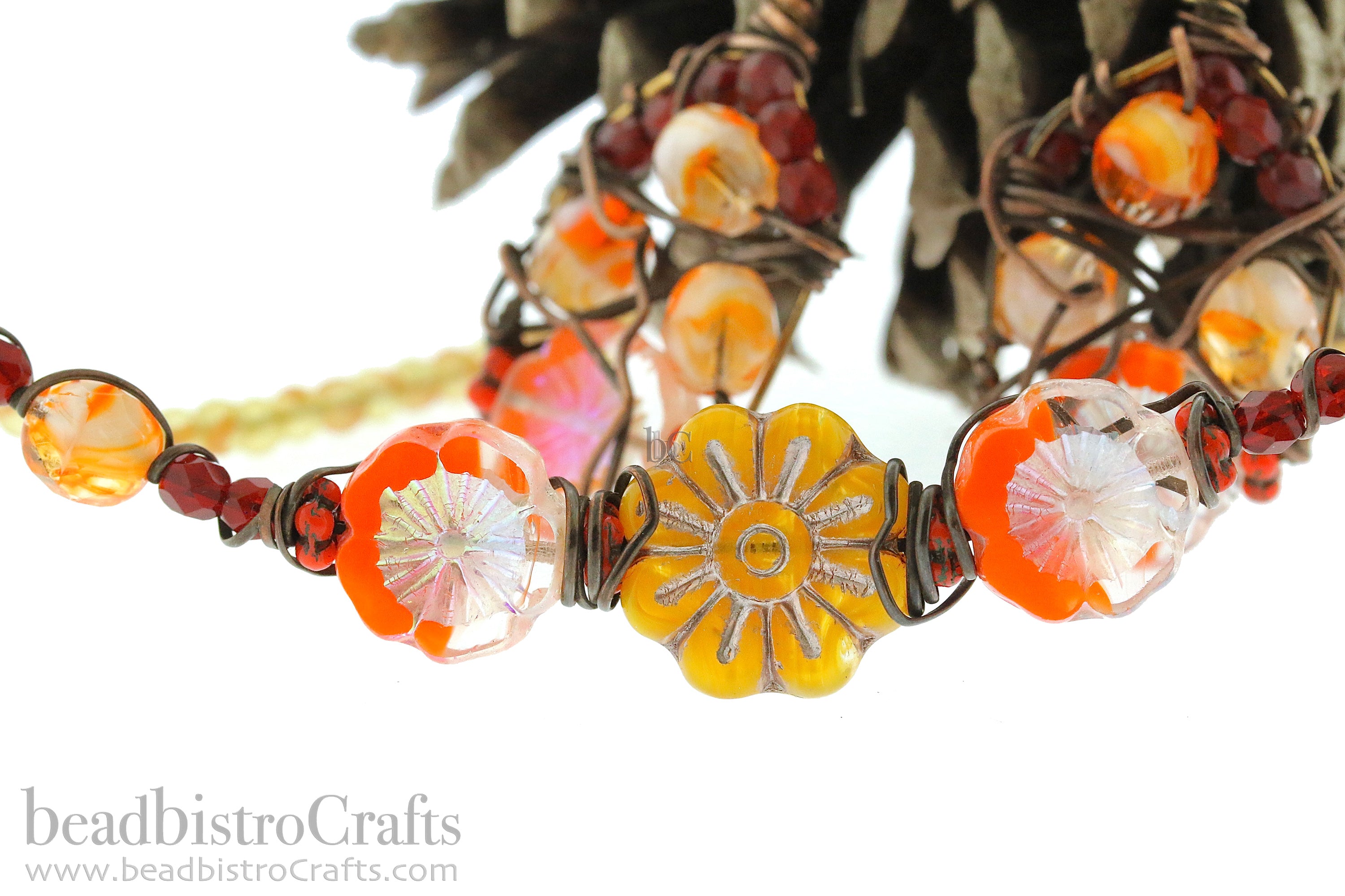 Czech Glass Daisy Flower Beads 18mm Crystal / Jet Travertine Emerald Coat (4pcs)