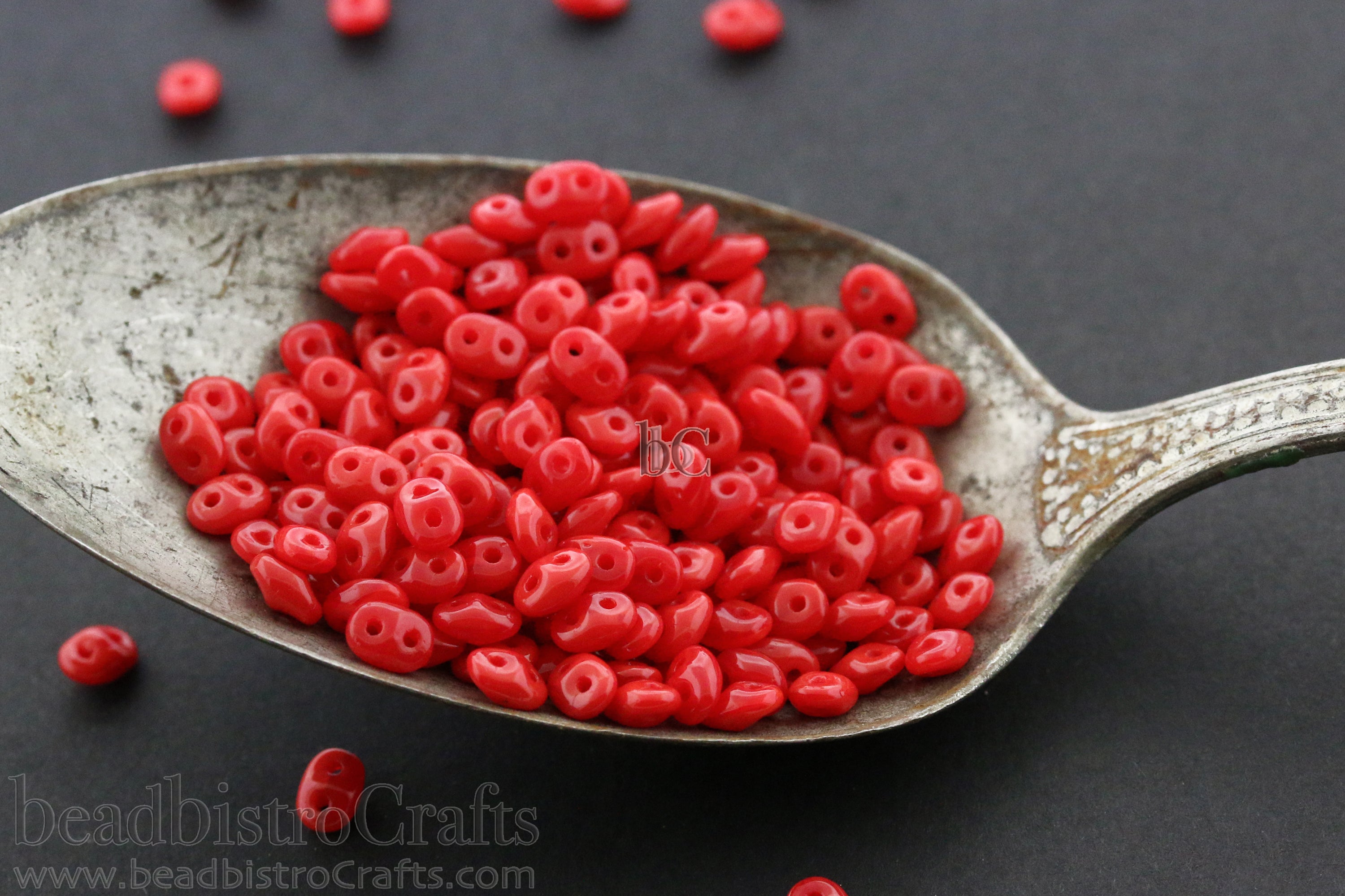 SuperDuo 2.5x5mm Opaque Milky Red / Cherry OPAL 2-Hole Czech Seed Beads ~ 10g
