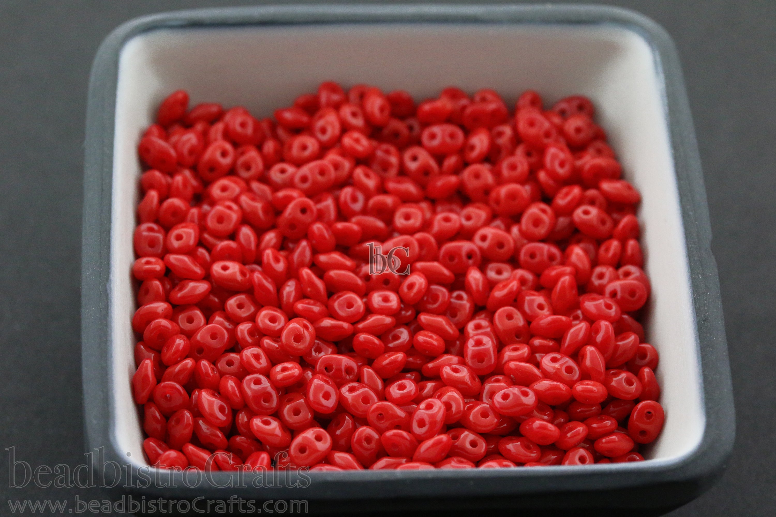 SuperDuo 2.5x5mm Opaque Milky Red / Cherry OPAL 2-Hole Czech Seed Beads ~ 10g