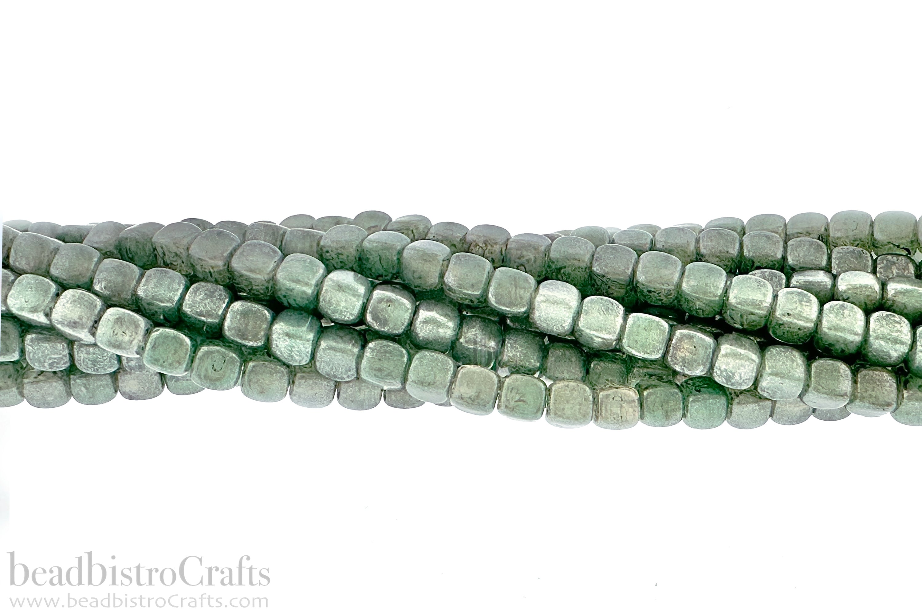 Czech Glass MINI Cube 4x4mm Pressed Glass Bead SeaFoam Silver Patina Luster (50pc)