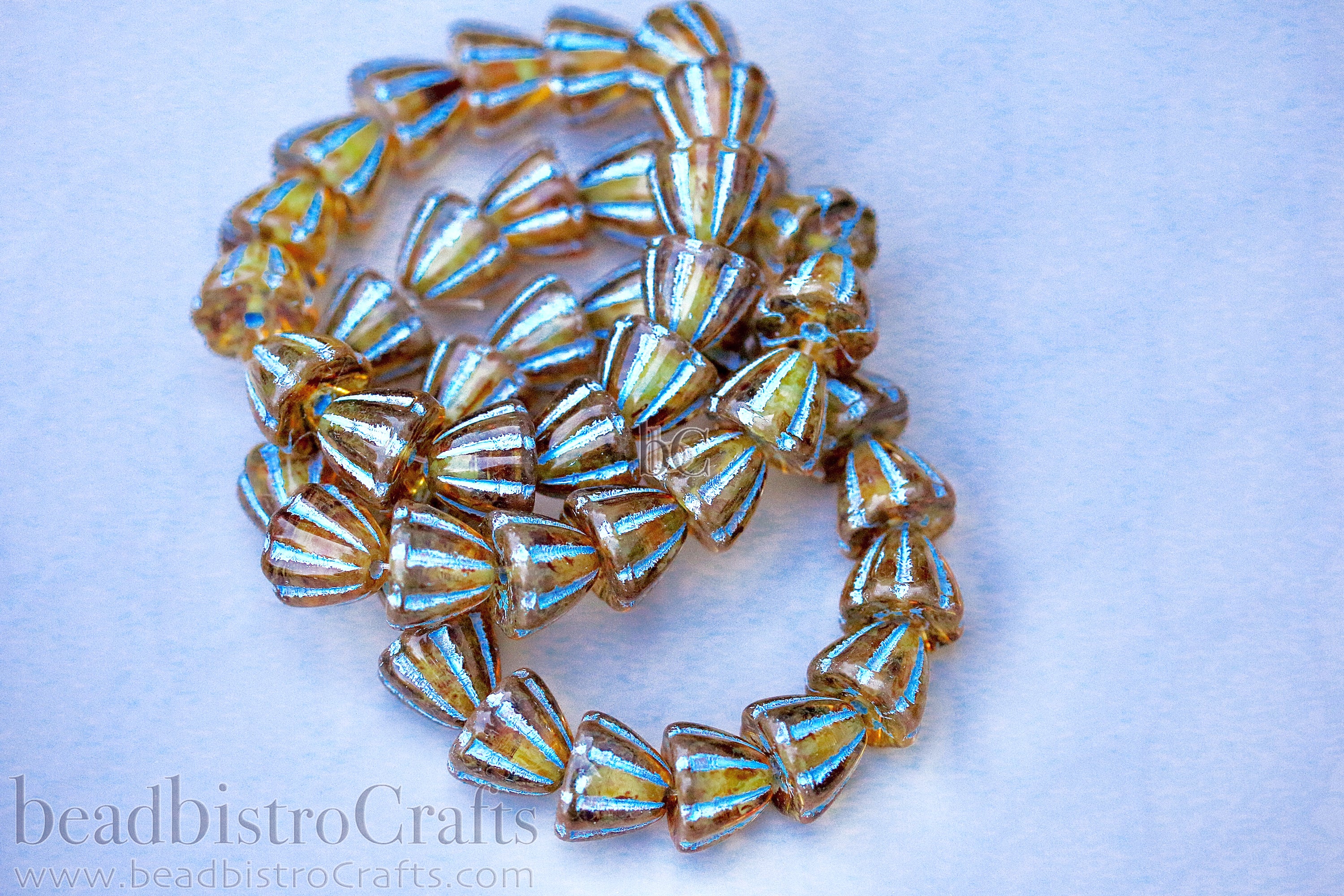 Czech Glass Beads Flower Cupola Beads 7x9mm Crystal Travertine Light Blue Wash (15pcs)