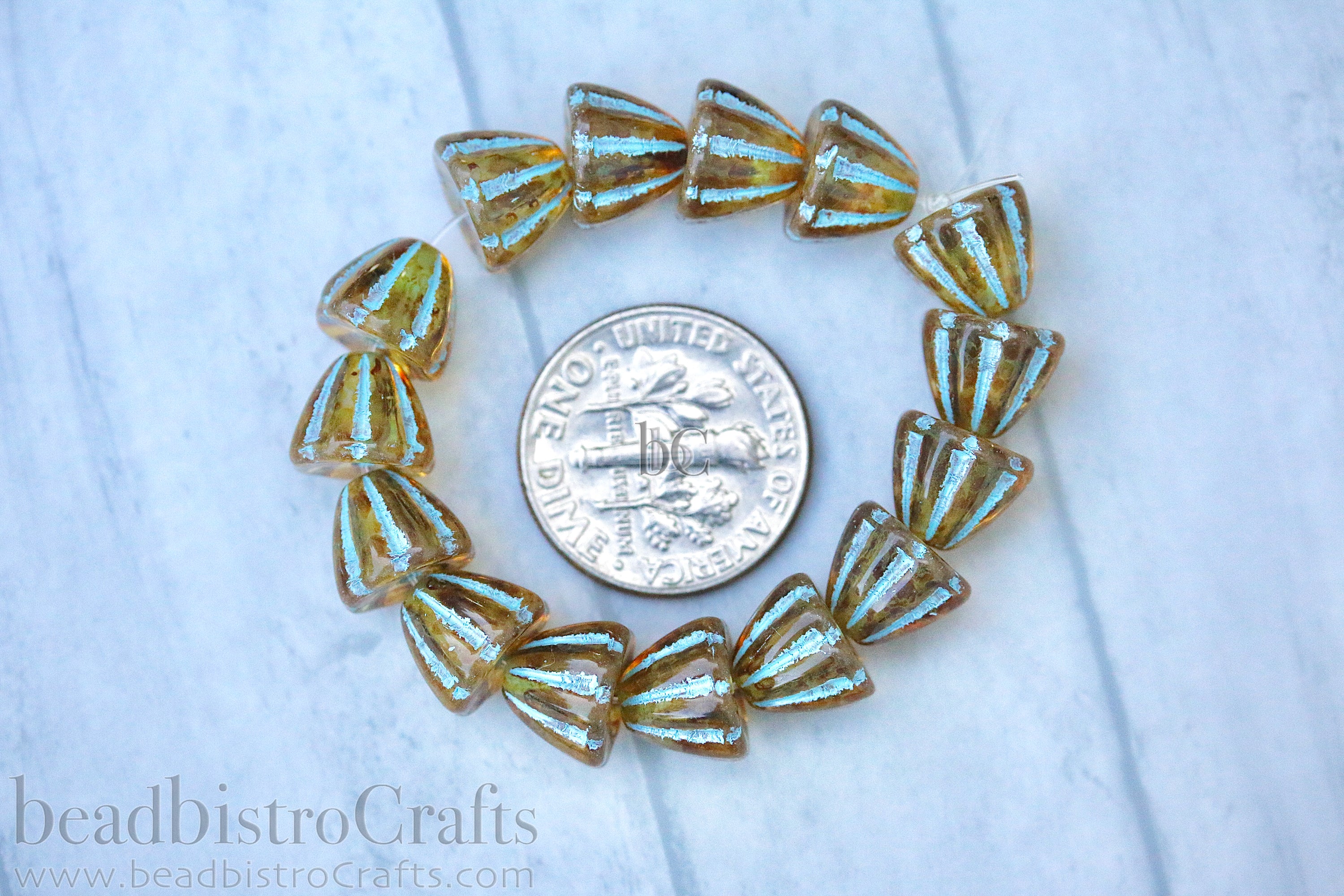Czech Glass Beads Flower Cupola Beads 7x9mm Crystal Travertine Light Blue Wash (15pcs)