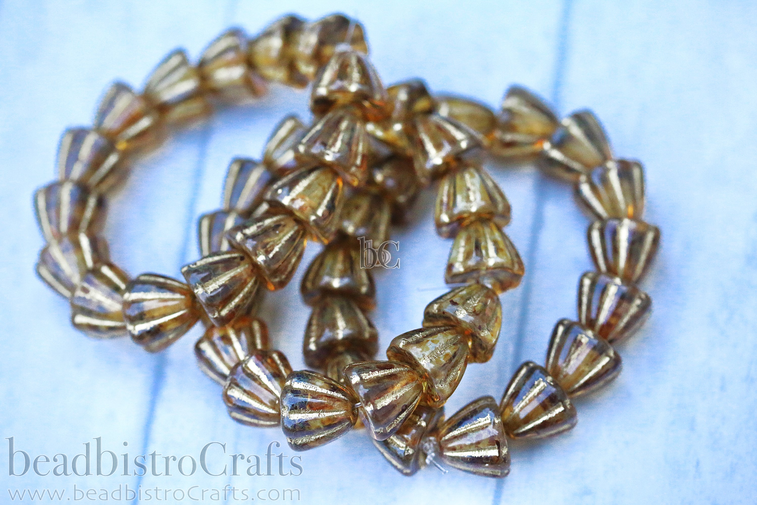 Czech Glass Beads Flower Cupola Beads 7x9mm Crystal Travertine Metallic Gold Wash (15pcs)