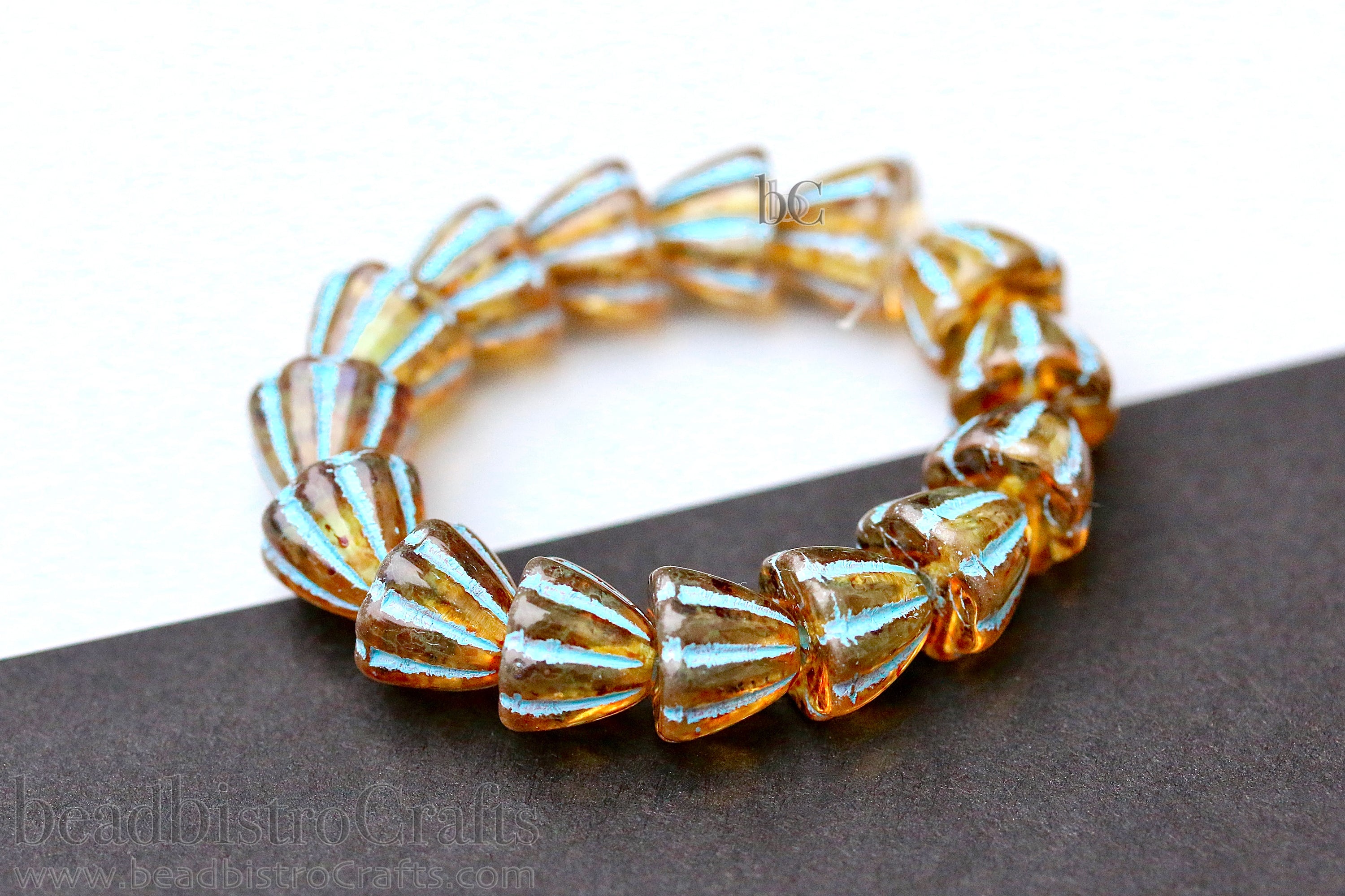 Czech Glass Beads Flower Cupola Beads 7x9mm Crystal Travertine Light Blue Wash (15pcs)