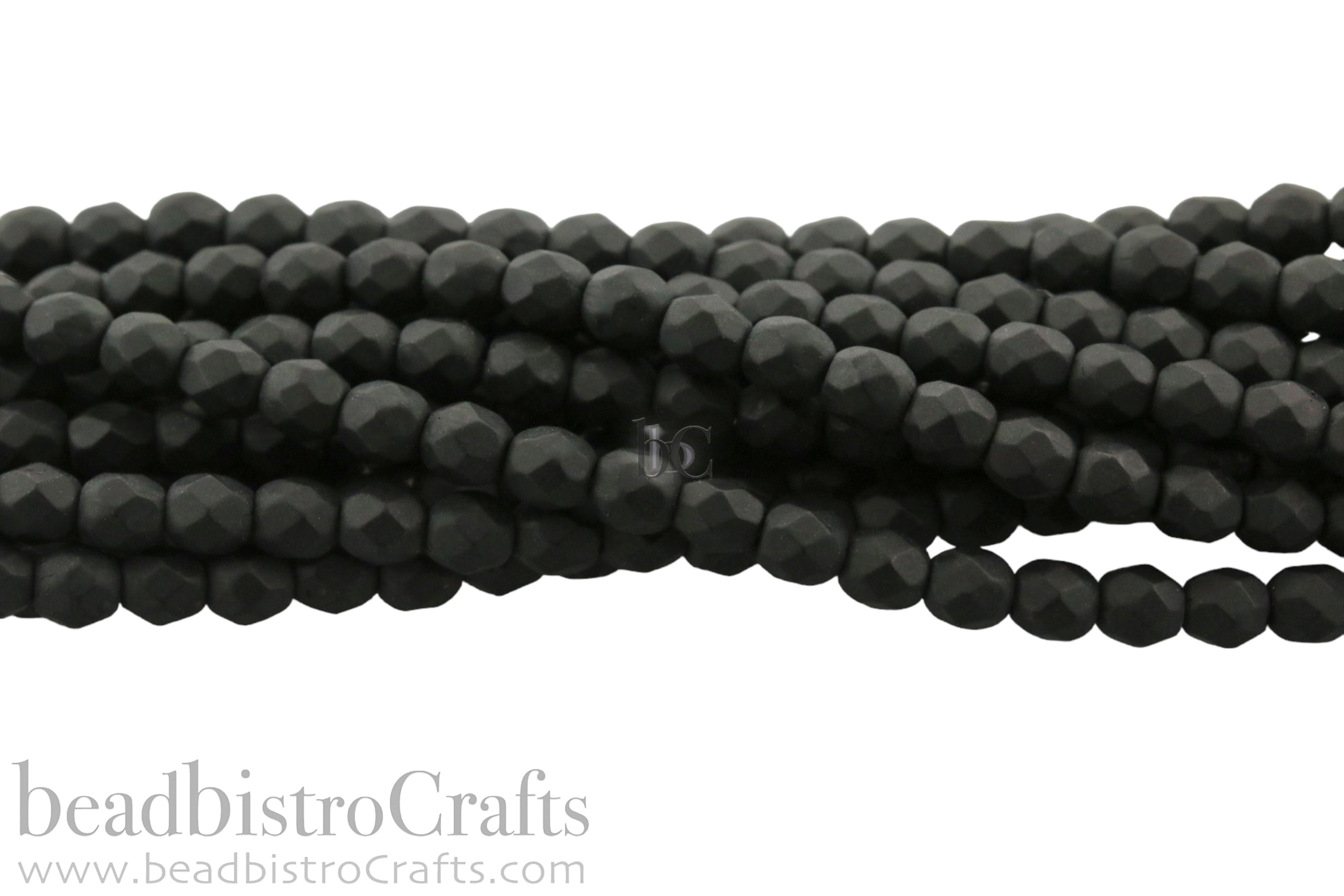 Matte Jet, 4mm Round Fire Polish Beads (50pcs)
