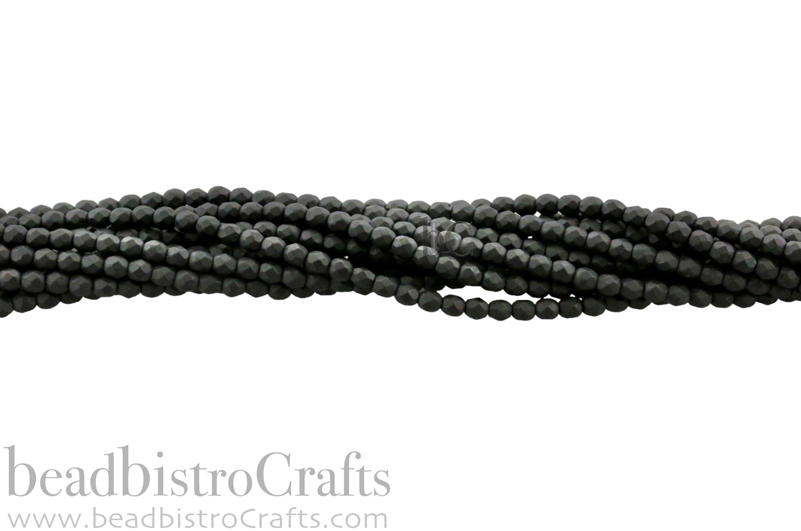 Matte Jet, 4mm Round Fire Polish Beads (50pcs)