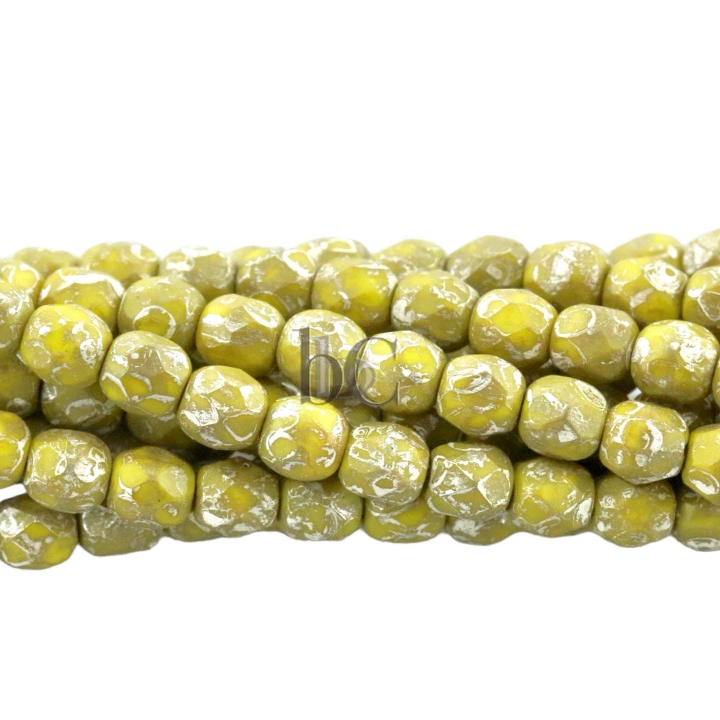 Opaque Lemon Silver Picasso, 4mm Round Fire Polish Beads (50pcs)