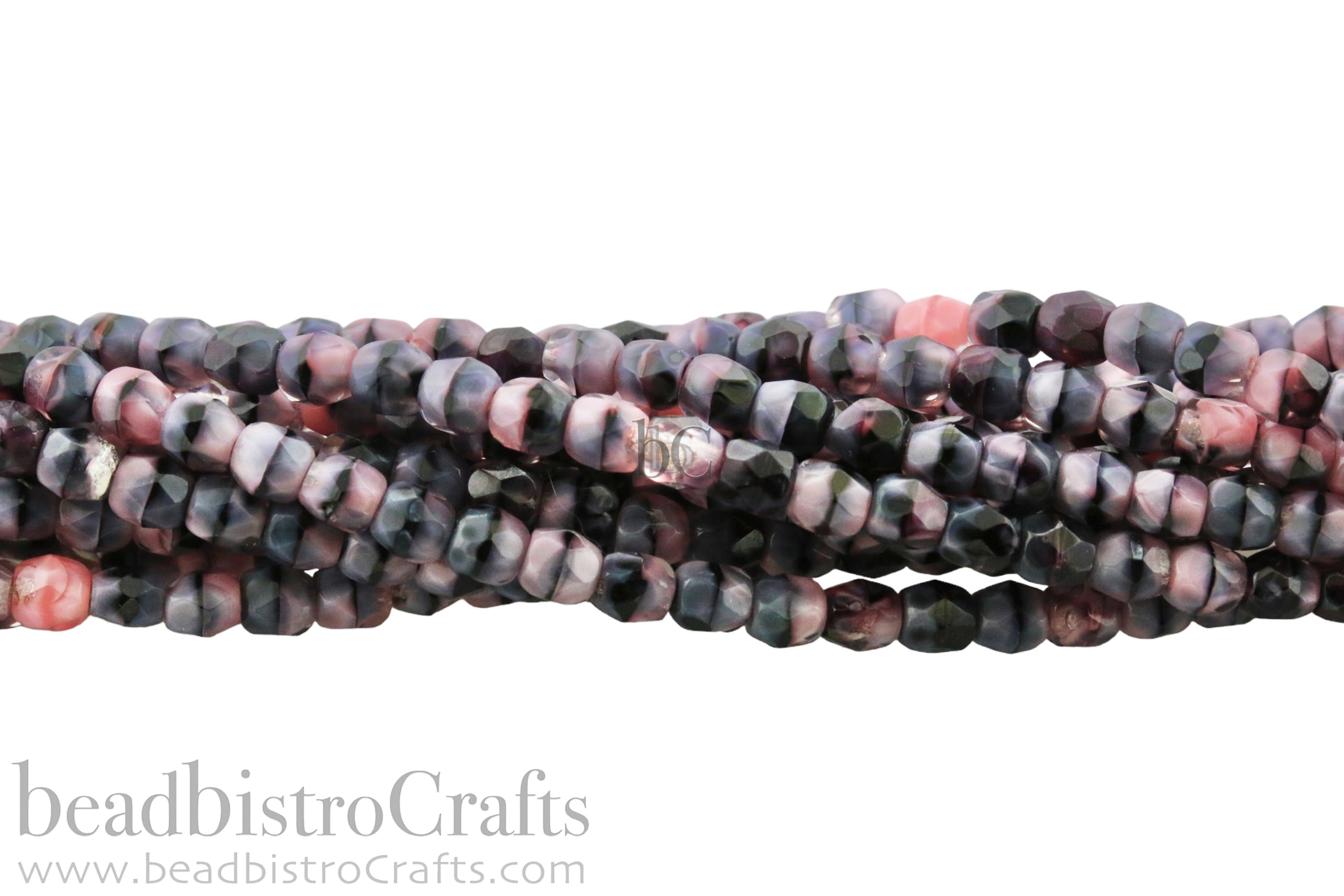 Pink & Black Silk Mix, 4mm Round Fire Polish Beads (50pcs)