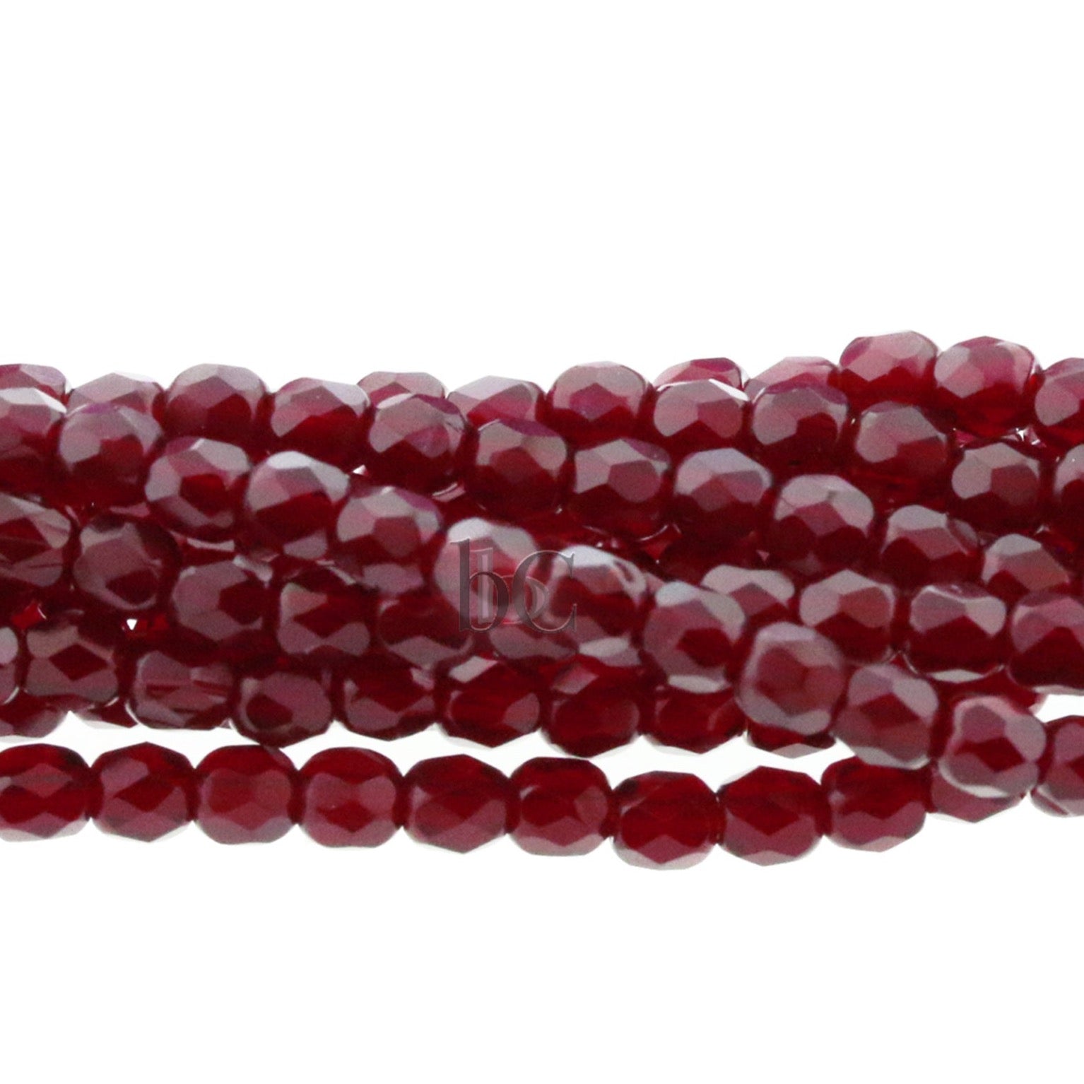 Transparent Dark Siam Red, 4mm Round Fire Polish Beads (50pcs)