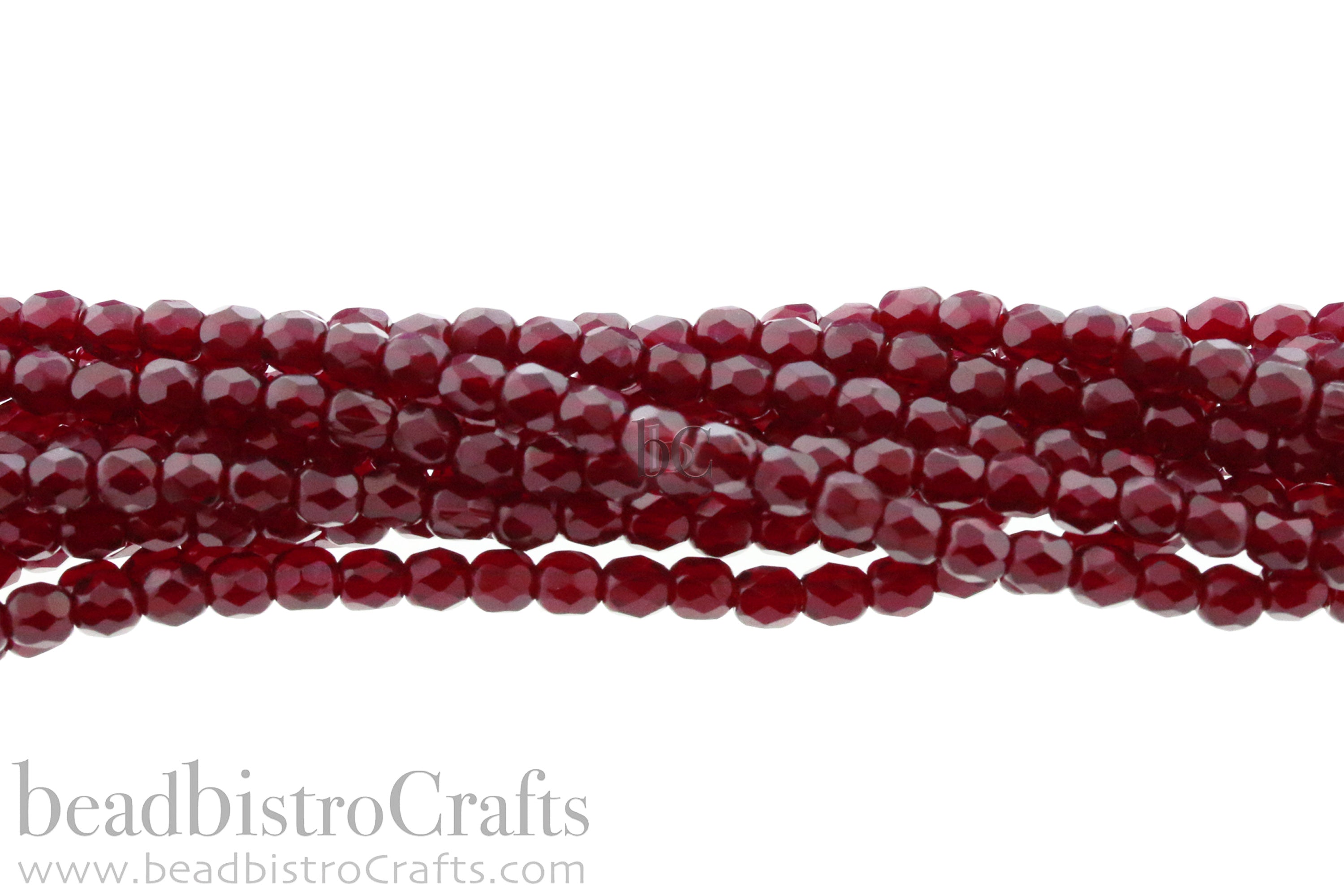 Transparent Dark Siam Red, 4mm Round Fire Polish Beads (50pcs)